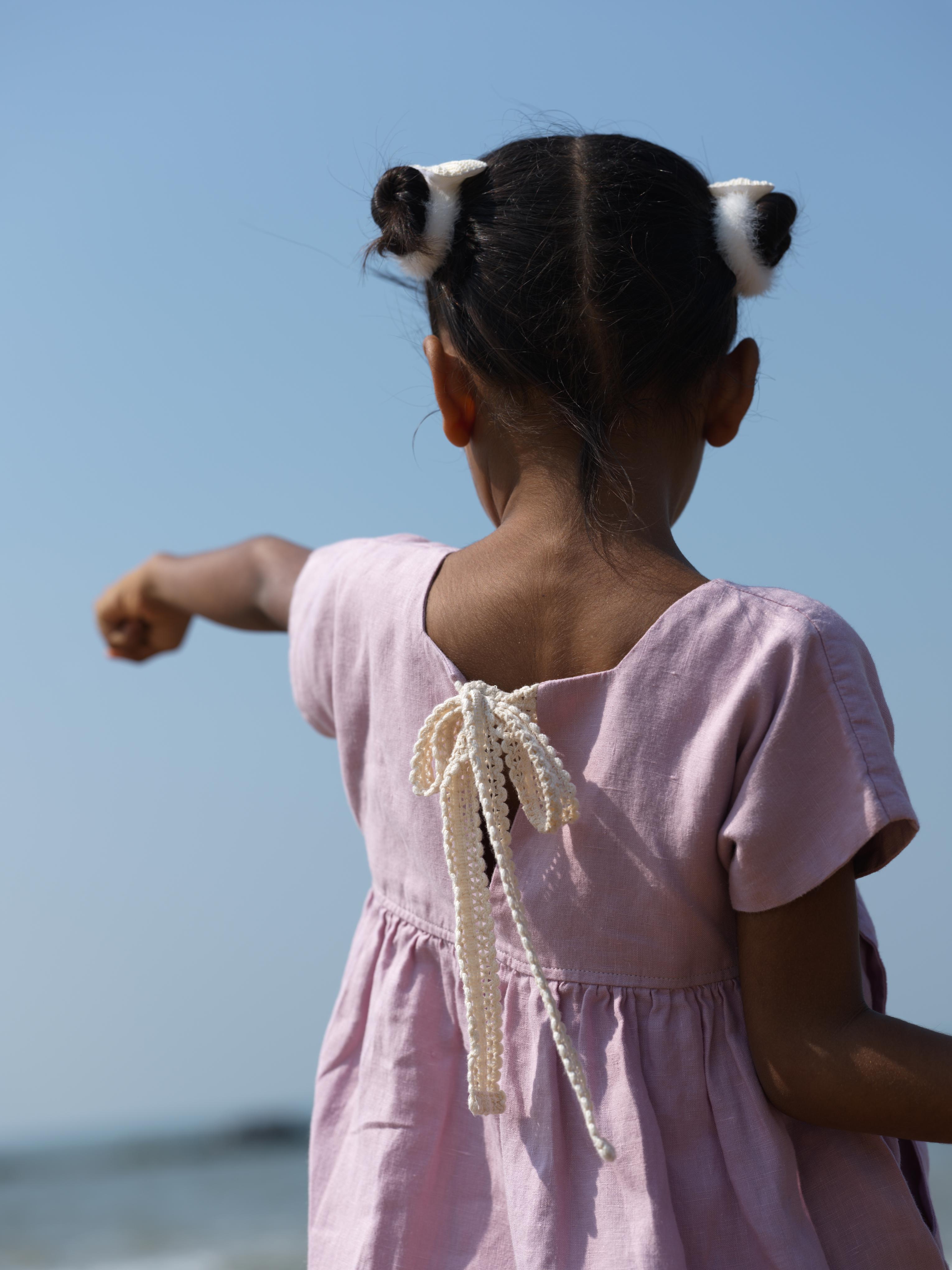 Girls Patch Pocket Tie-Back Dress Cameo Pink