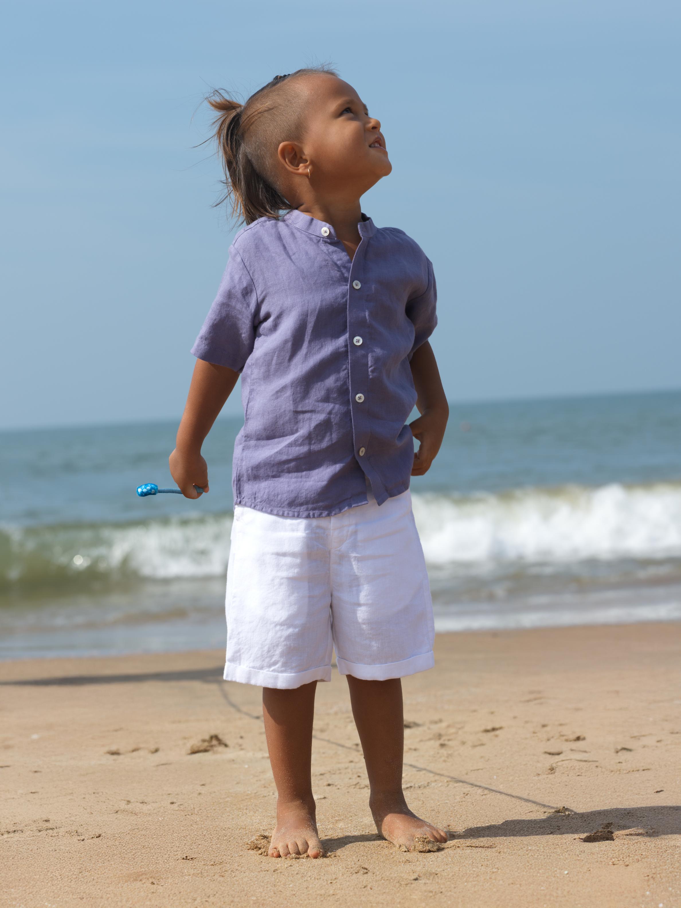 Boys Mandarin Collar Shirt Haze Purple