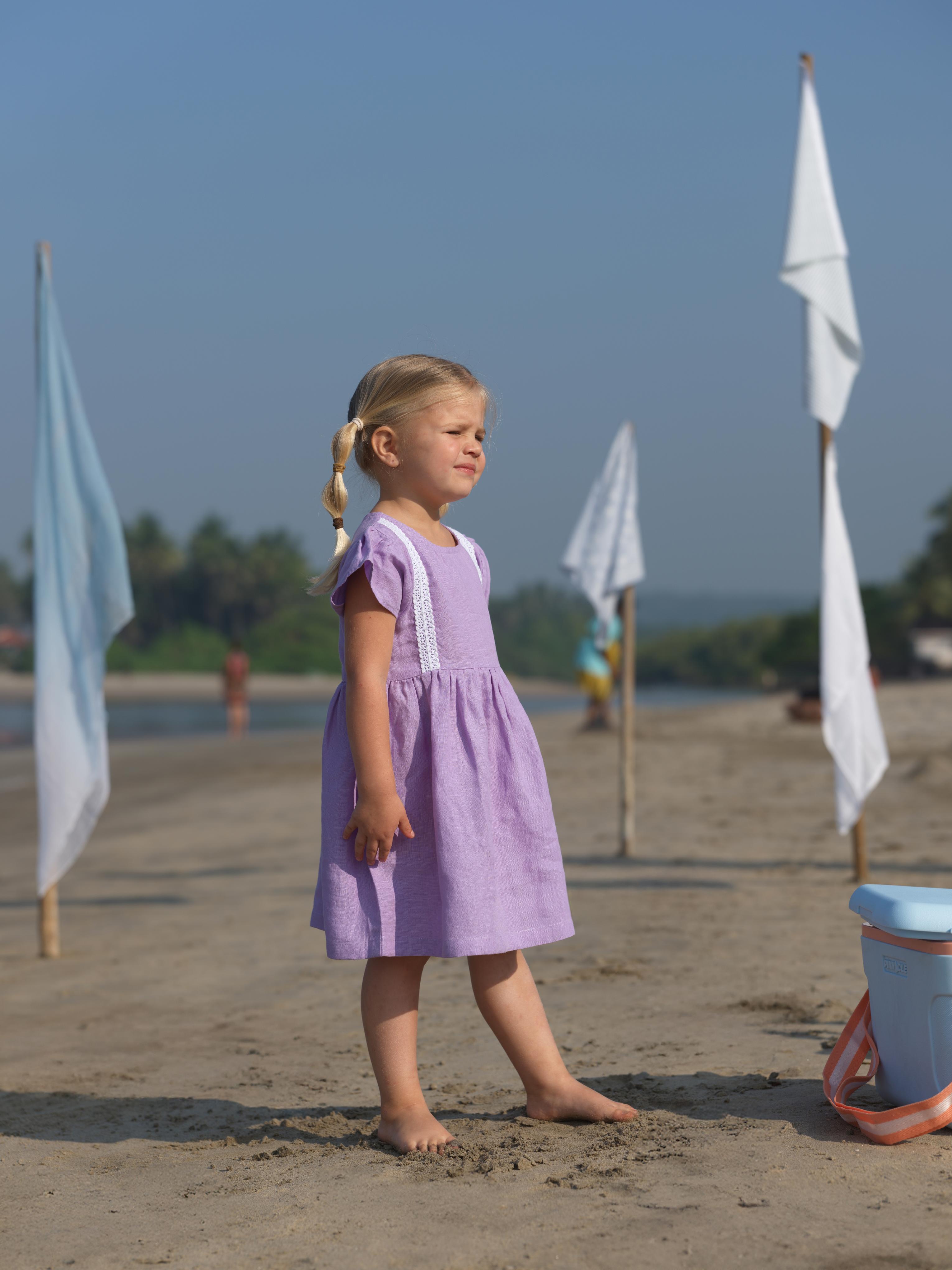Girl Flared Sleeve Lace Detail Dress Lavender