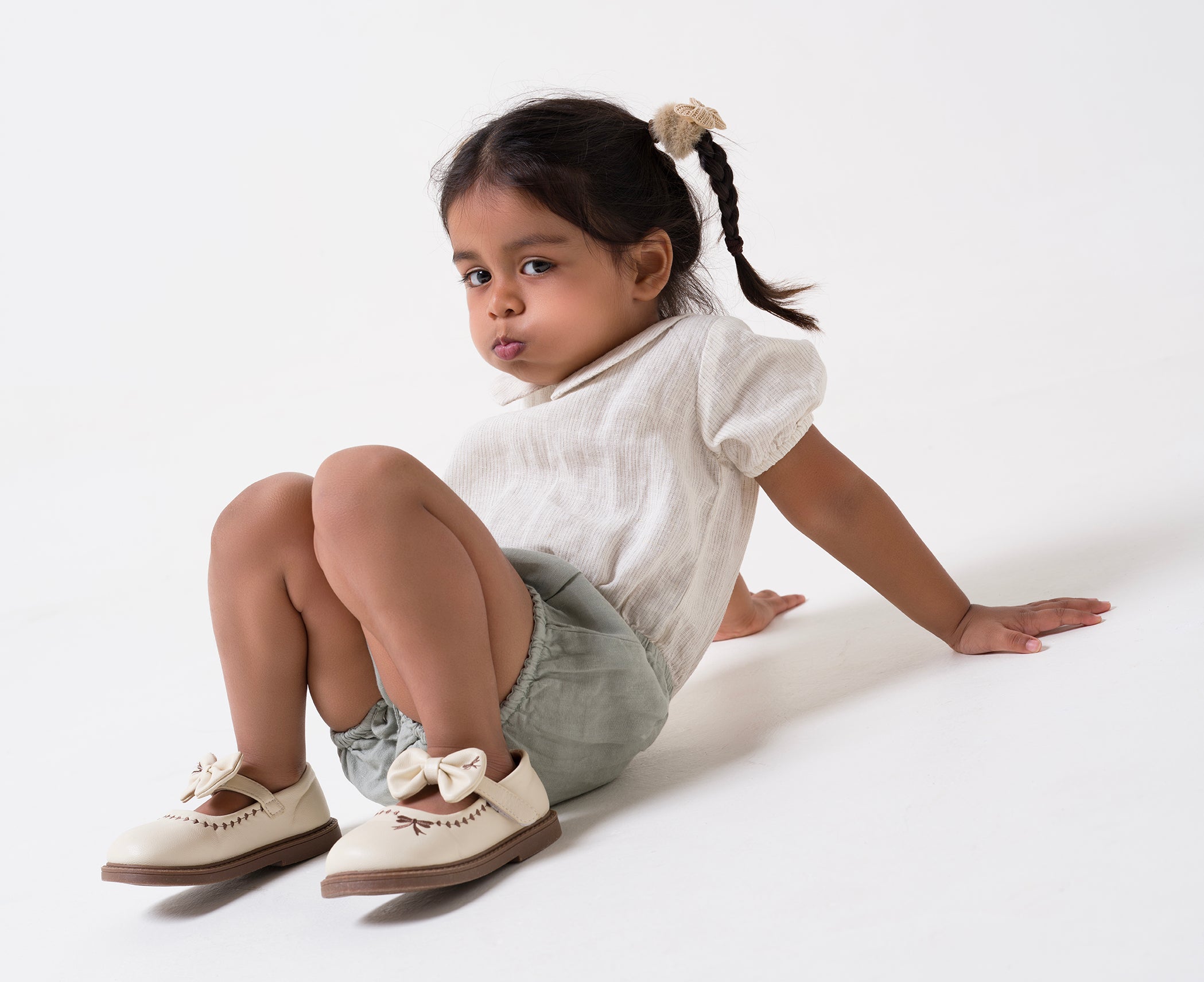 Bloom romper for girl T- Beige Hairline Stripe - B- Mint Green