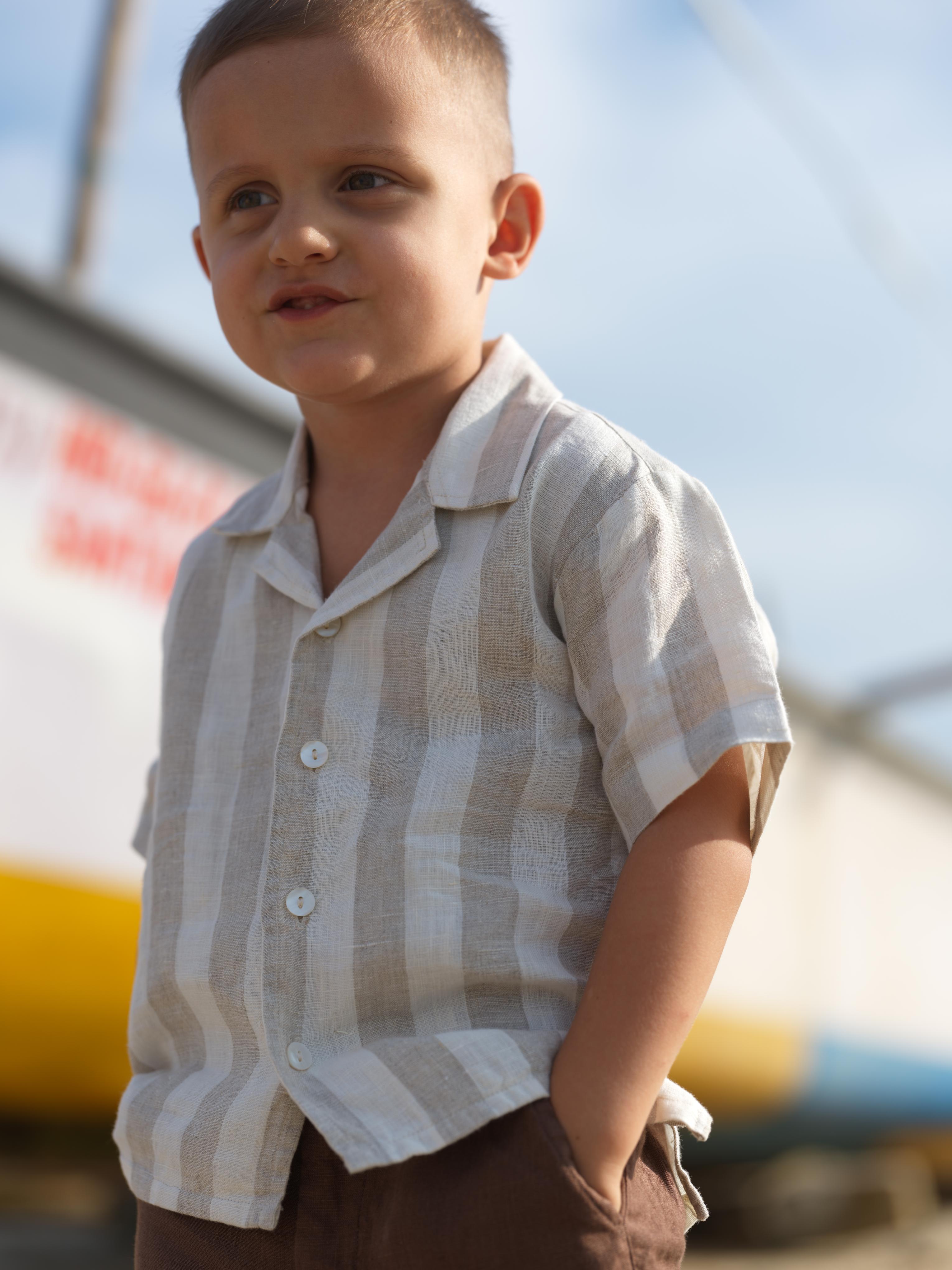 Boys Cuban Collar Shirt Beige