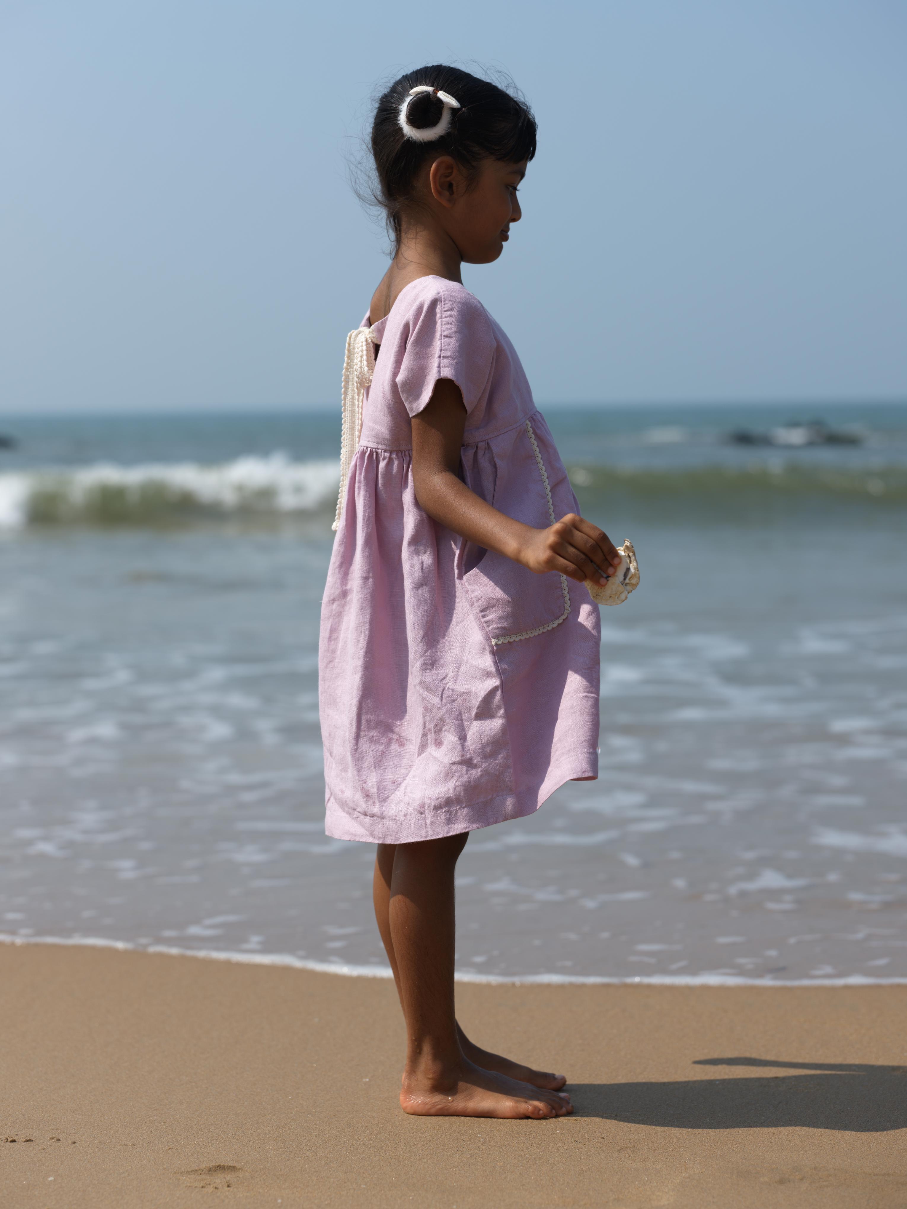 Girls Patch Pocket Tie-Back Dress Cameo Pink