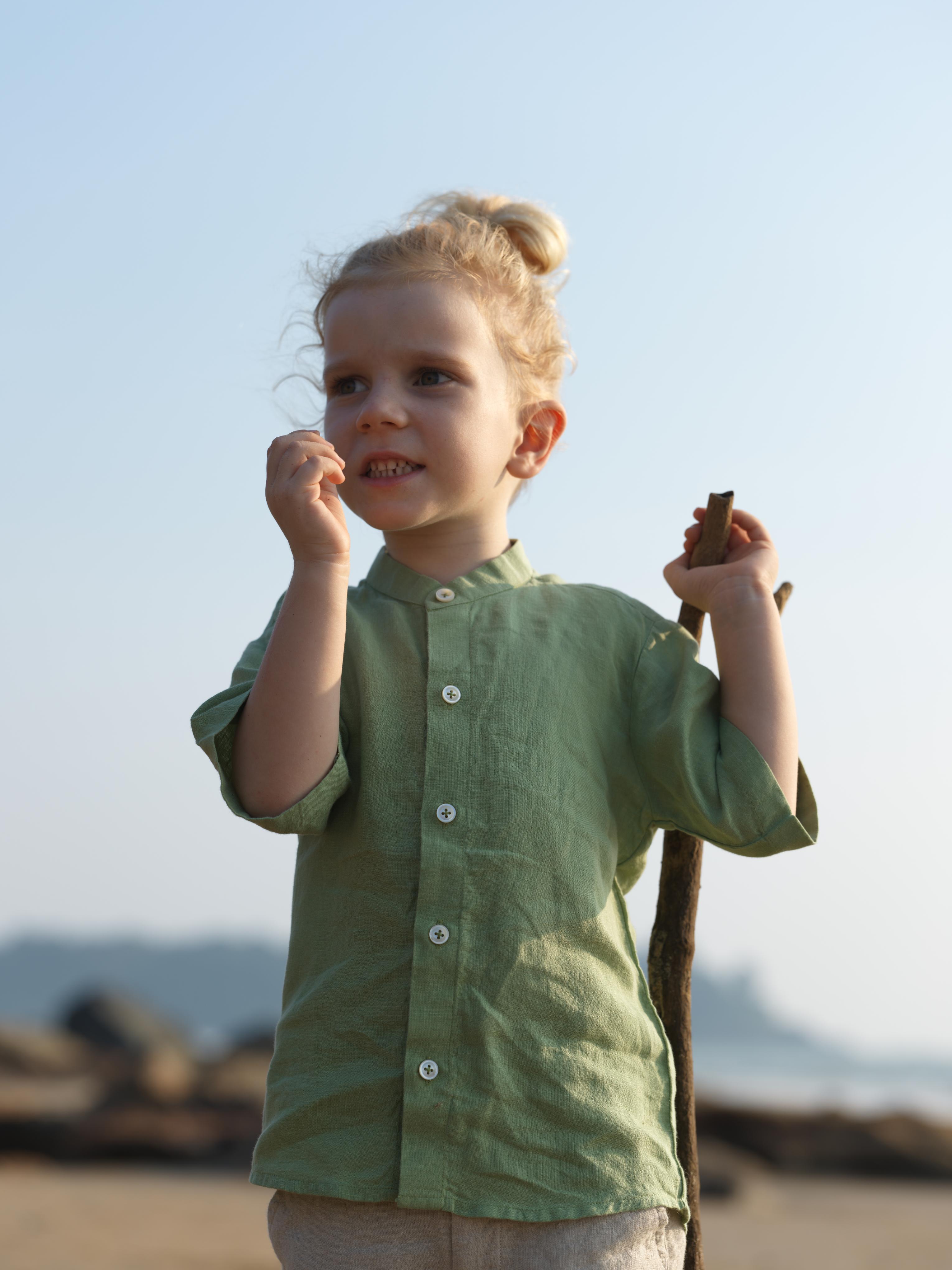Boys Mandarin Collar Shirt Pear Green