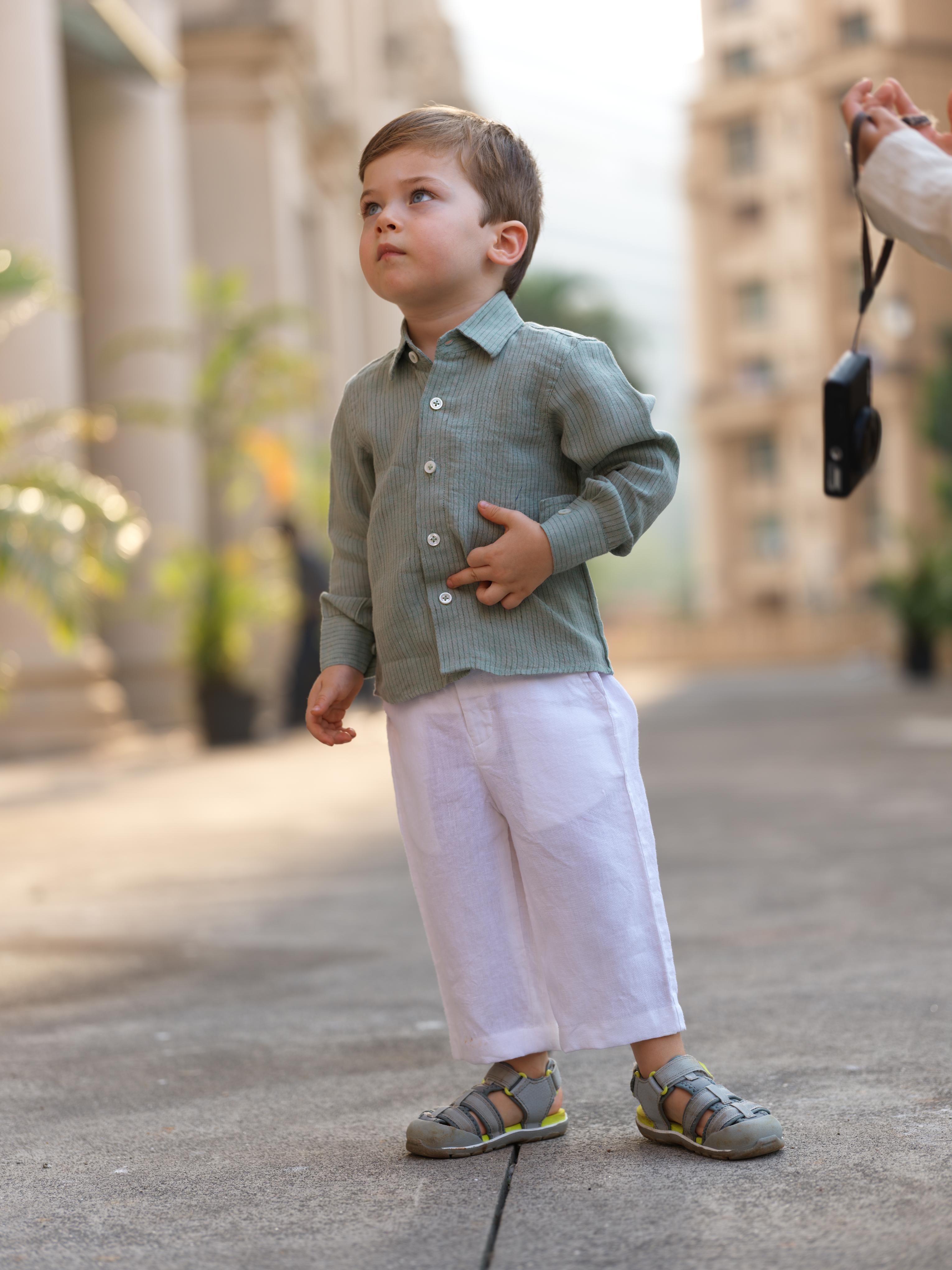 Boys Regular Collar Shirt Sage Hairline