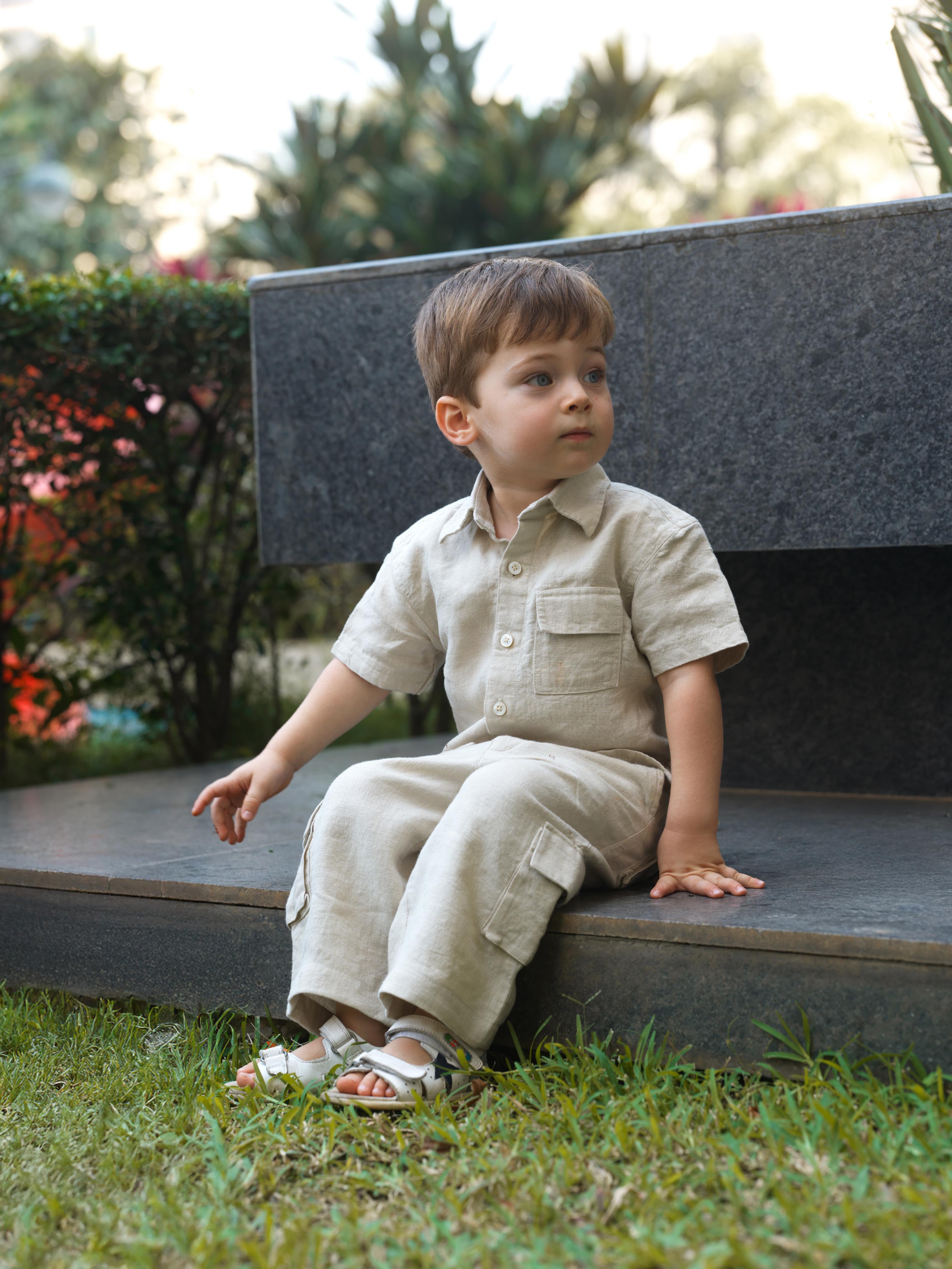 Boys Half-Sleeve Shirt & Cargo Trousers Co-Ord Oatmeal