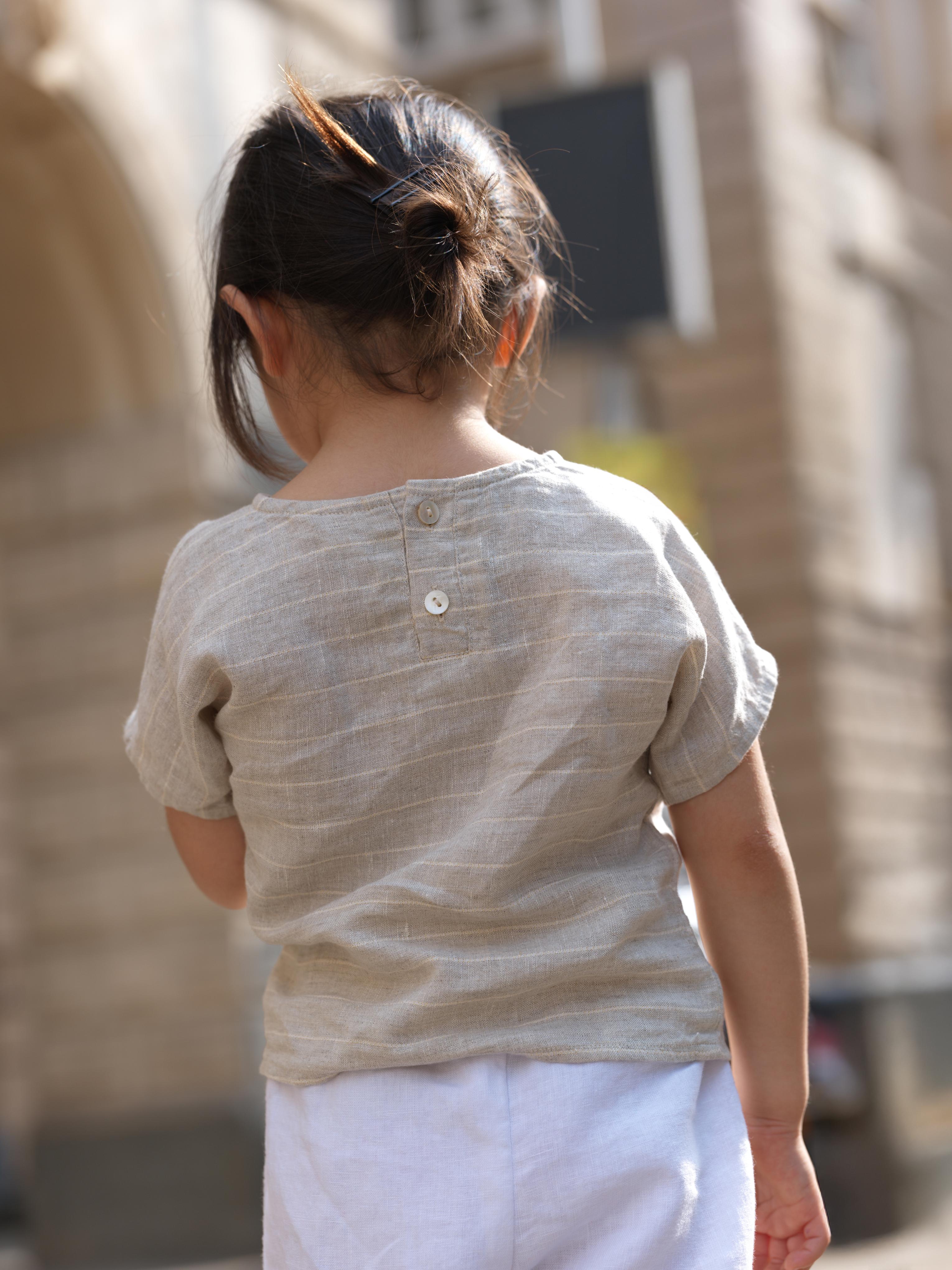 Girls Round Shoulder Top & Patch pocket Trousers Co-Ord set Lurex Stripe / White