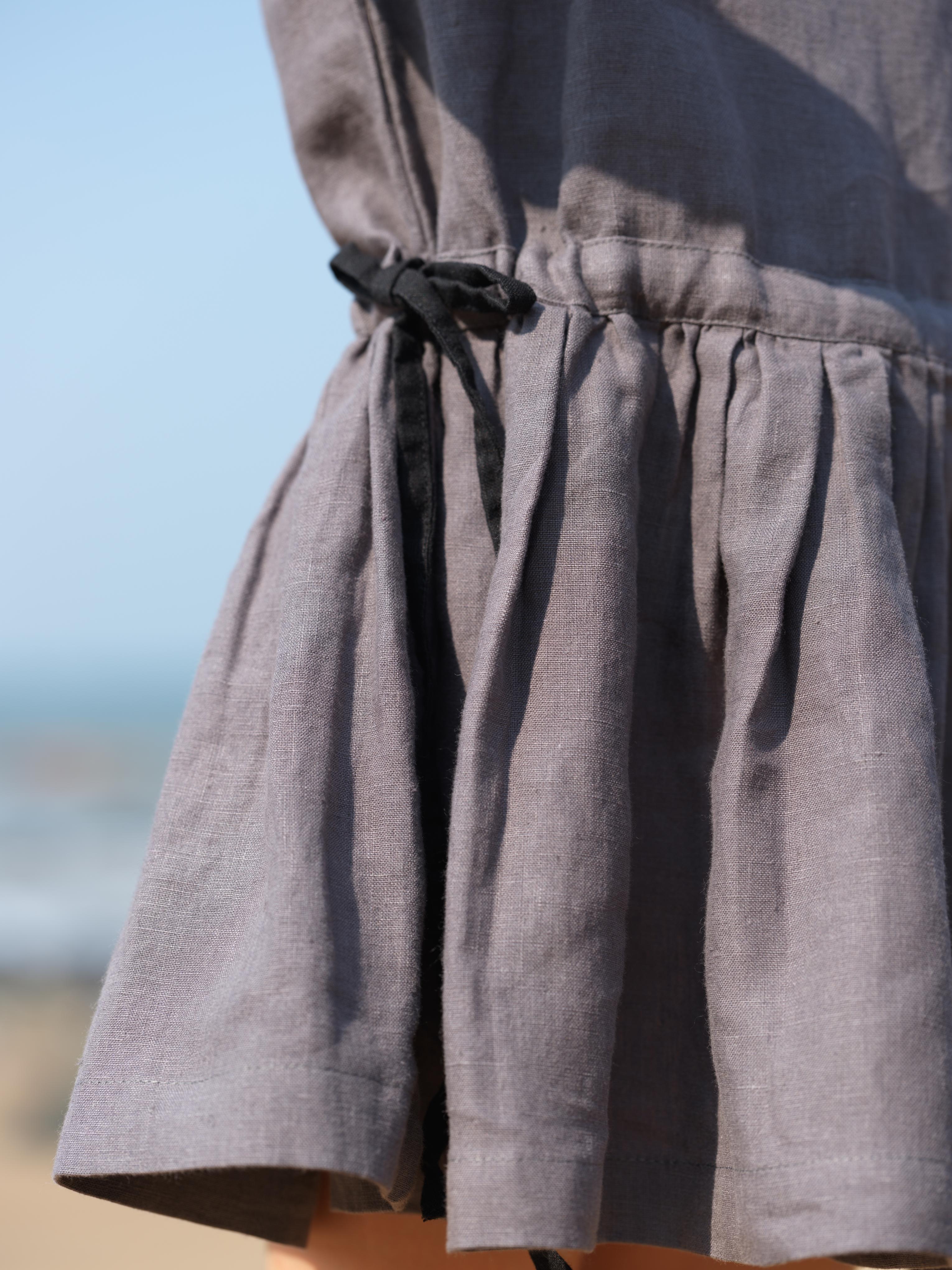 Girls Sleeveless Drawstring Dress Stone Grey