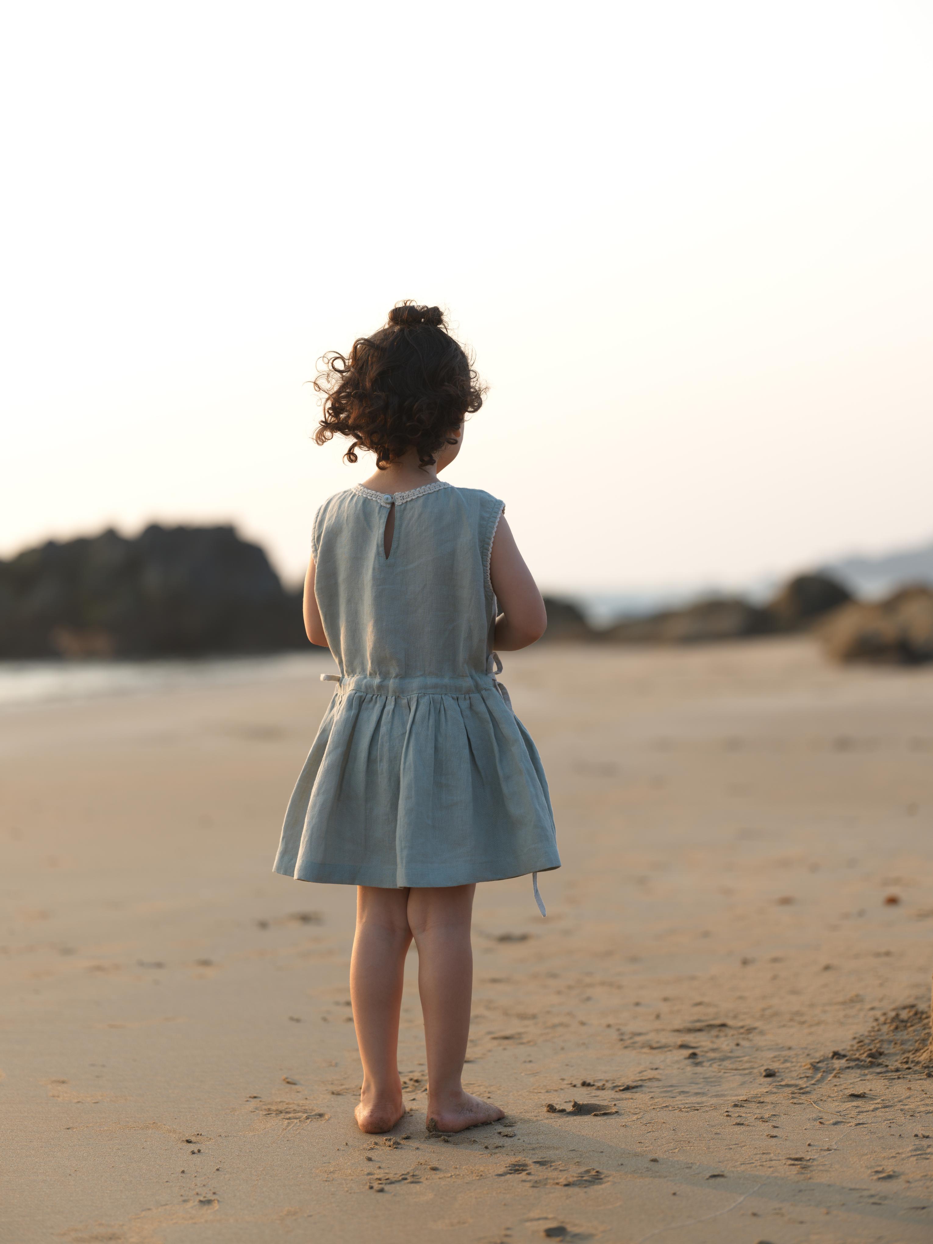 Girls Sleeveless Drawstring Dress Mint Green