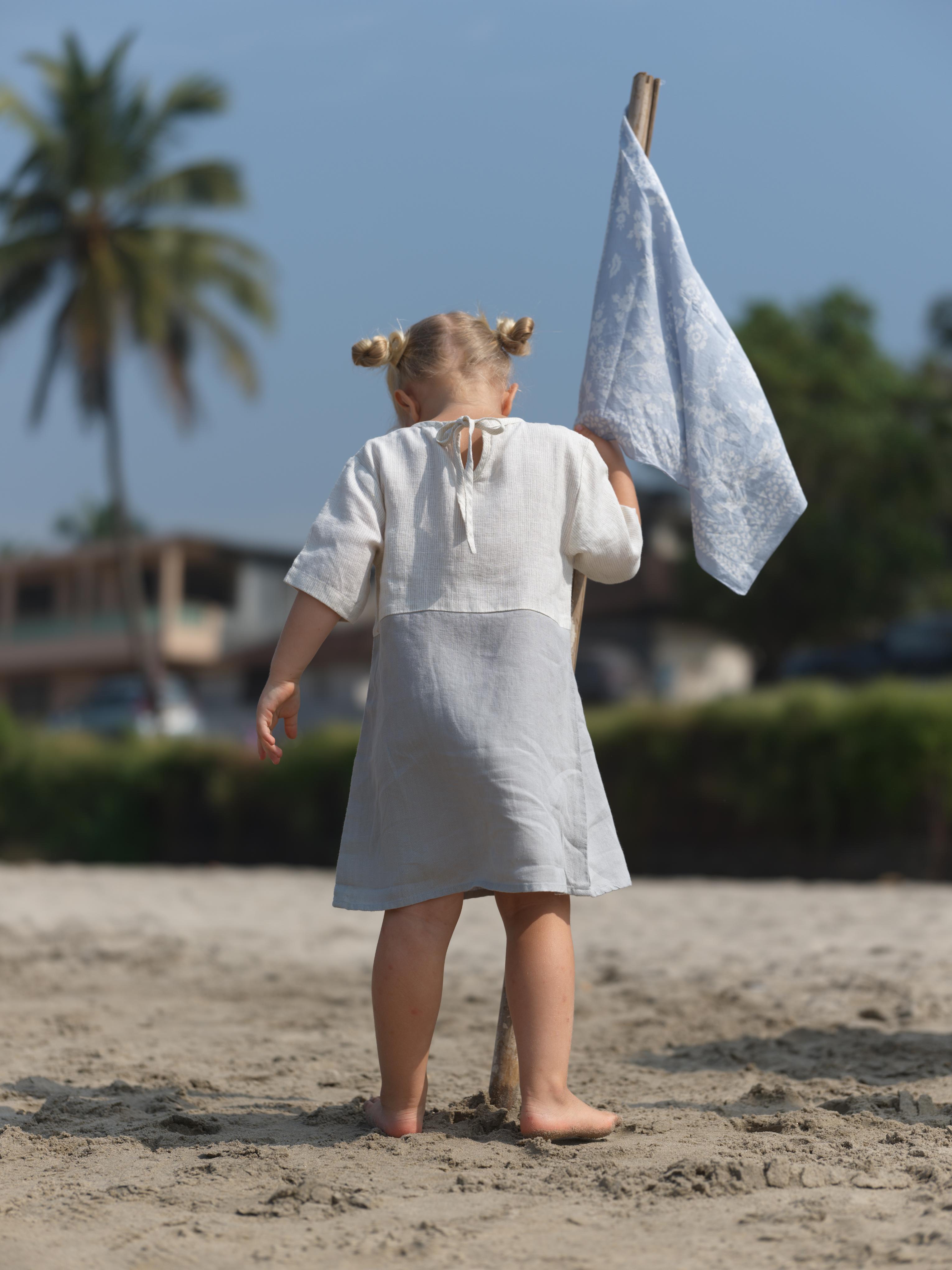 Girls Two Colour Casual Dress Beige Hairline Stripe / Cloud Grey