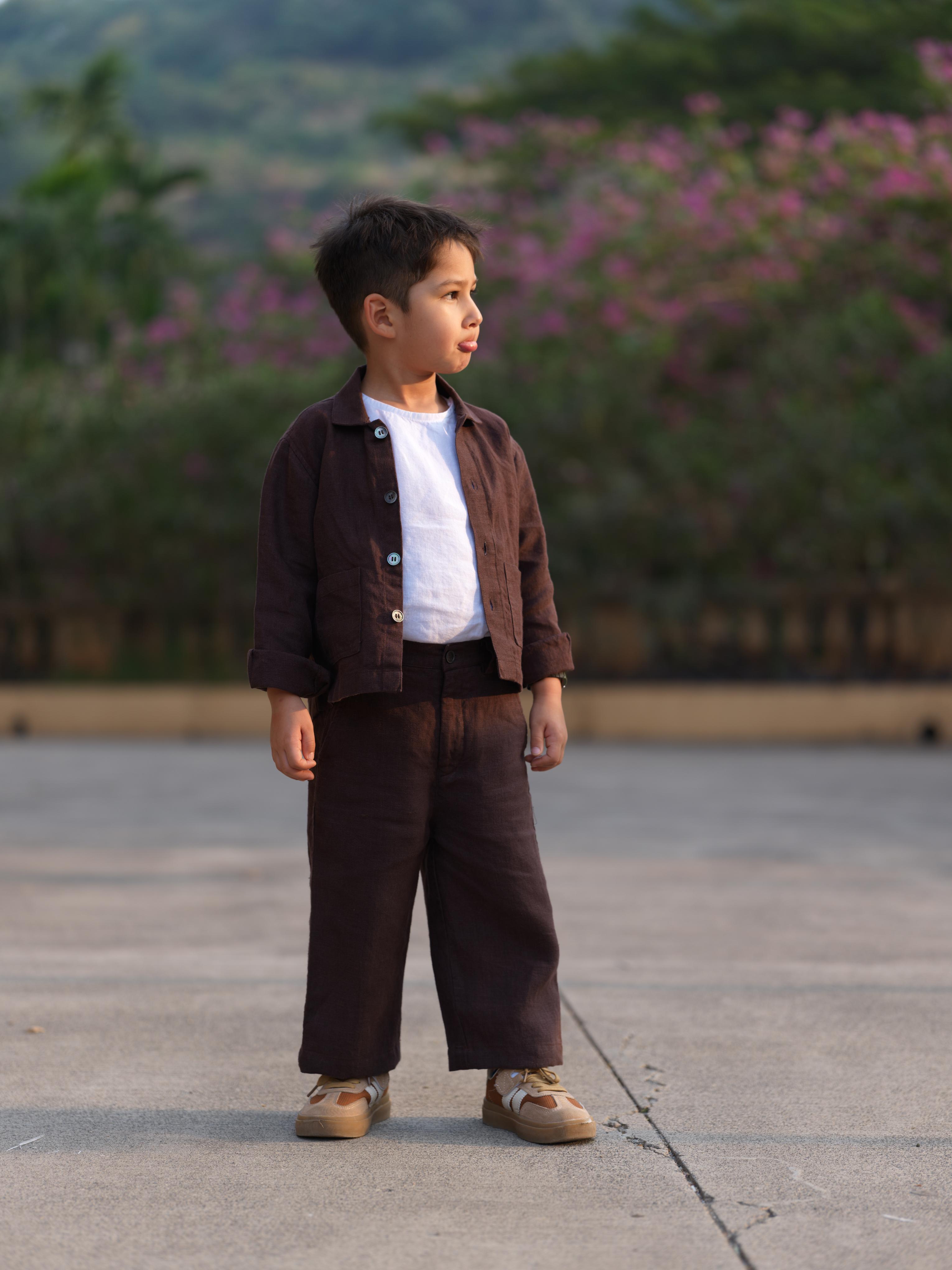 Boys Shacket Co-Ord Set Dark Brown