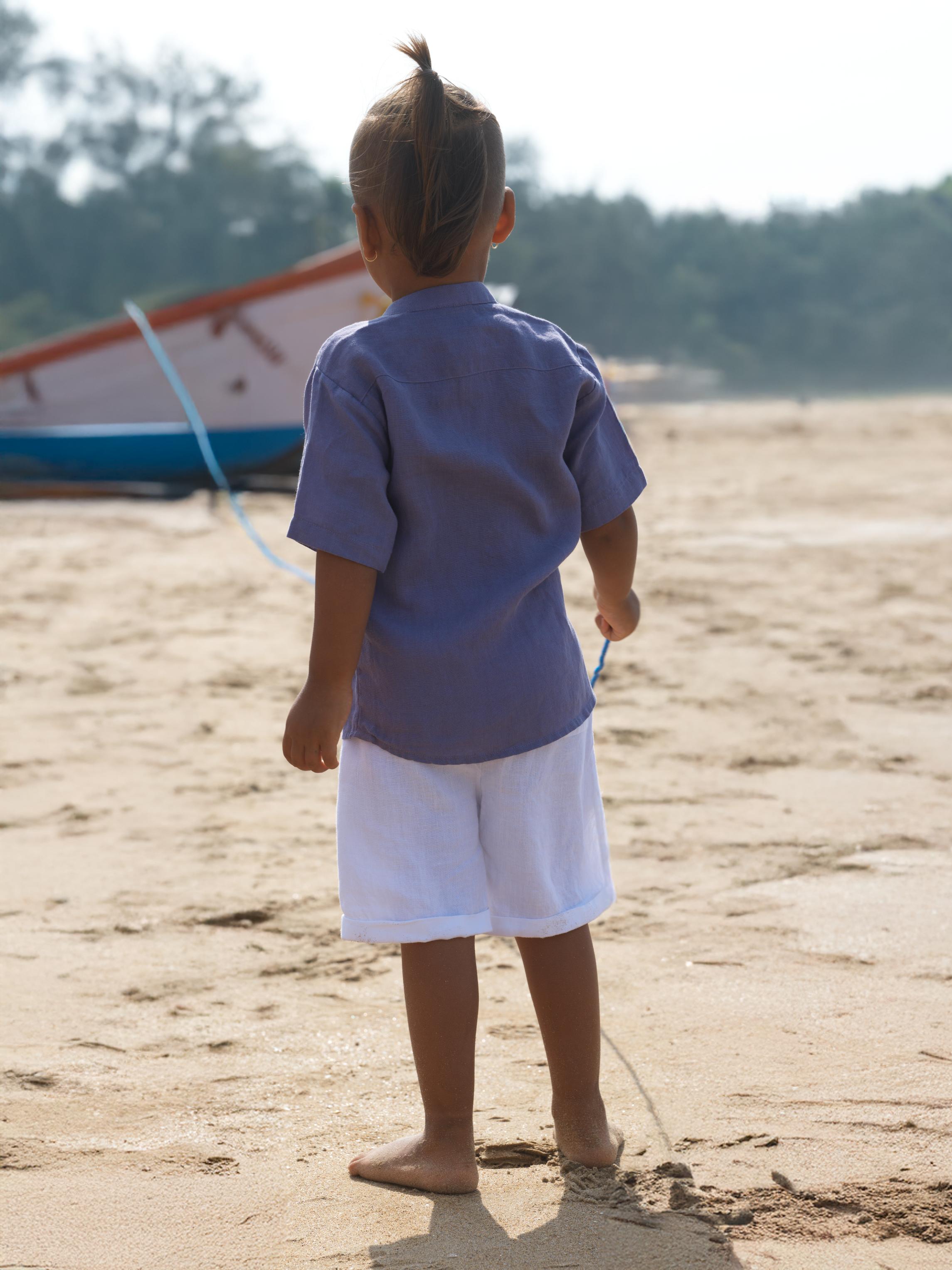 Boys Mandarin Collar Shirt Haze Purple