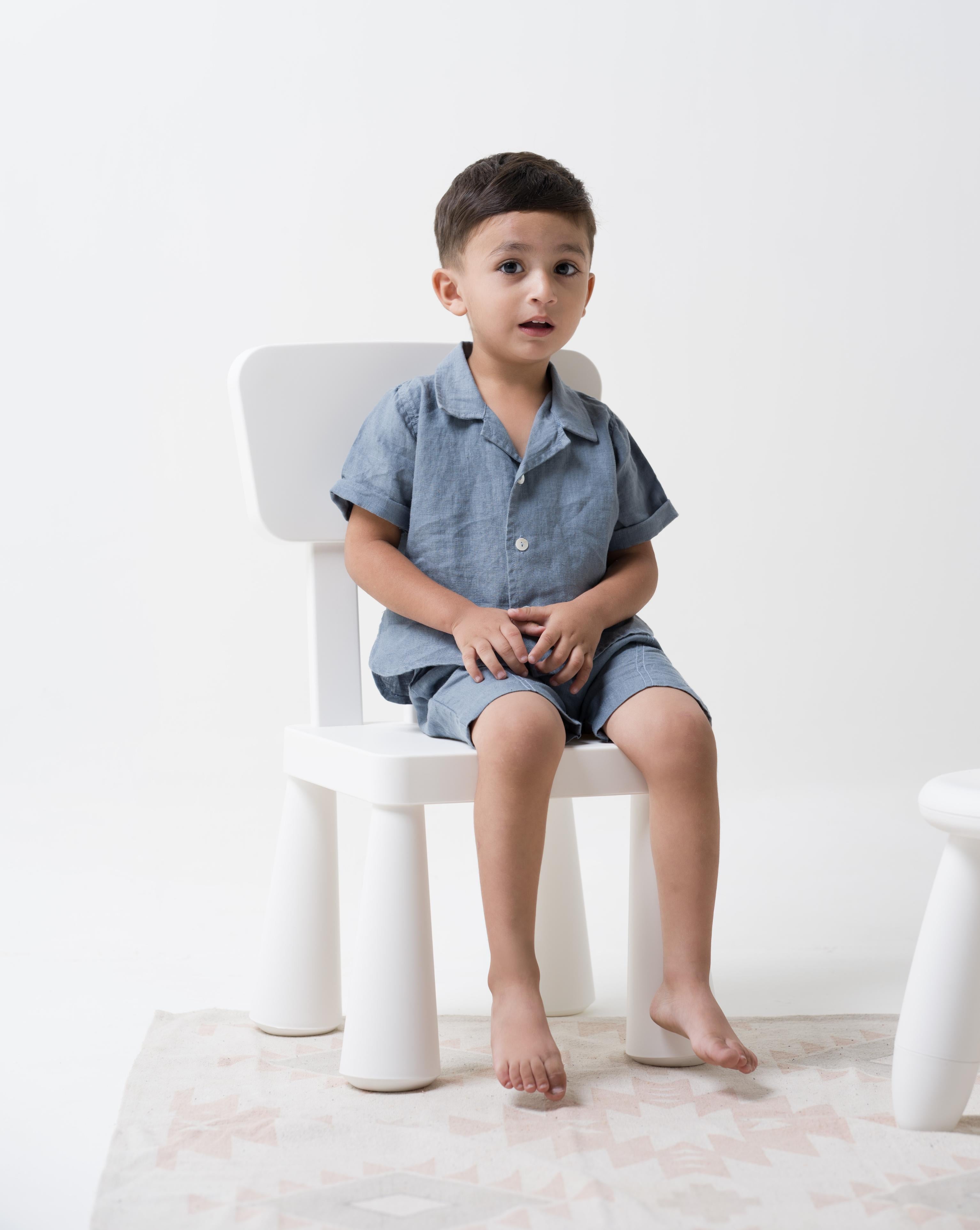 Cuban Collar Co-ords Set Airforce Blue