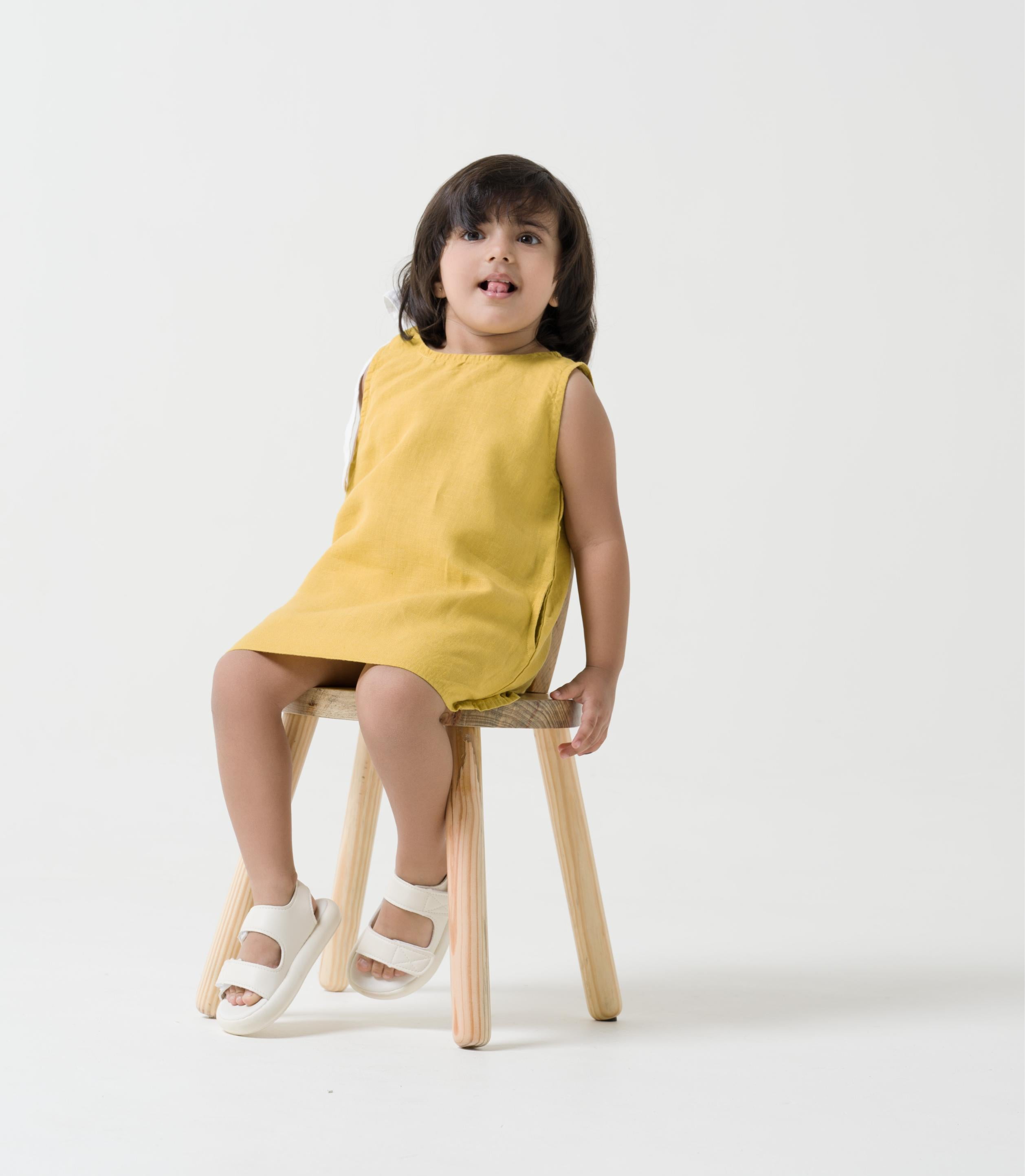 One Shoulder Tie-up Frock Mustard yellow