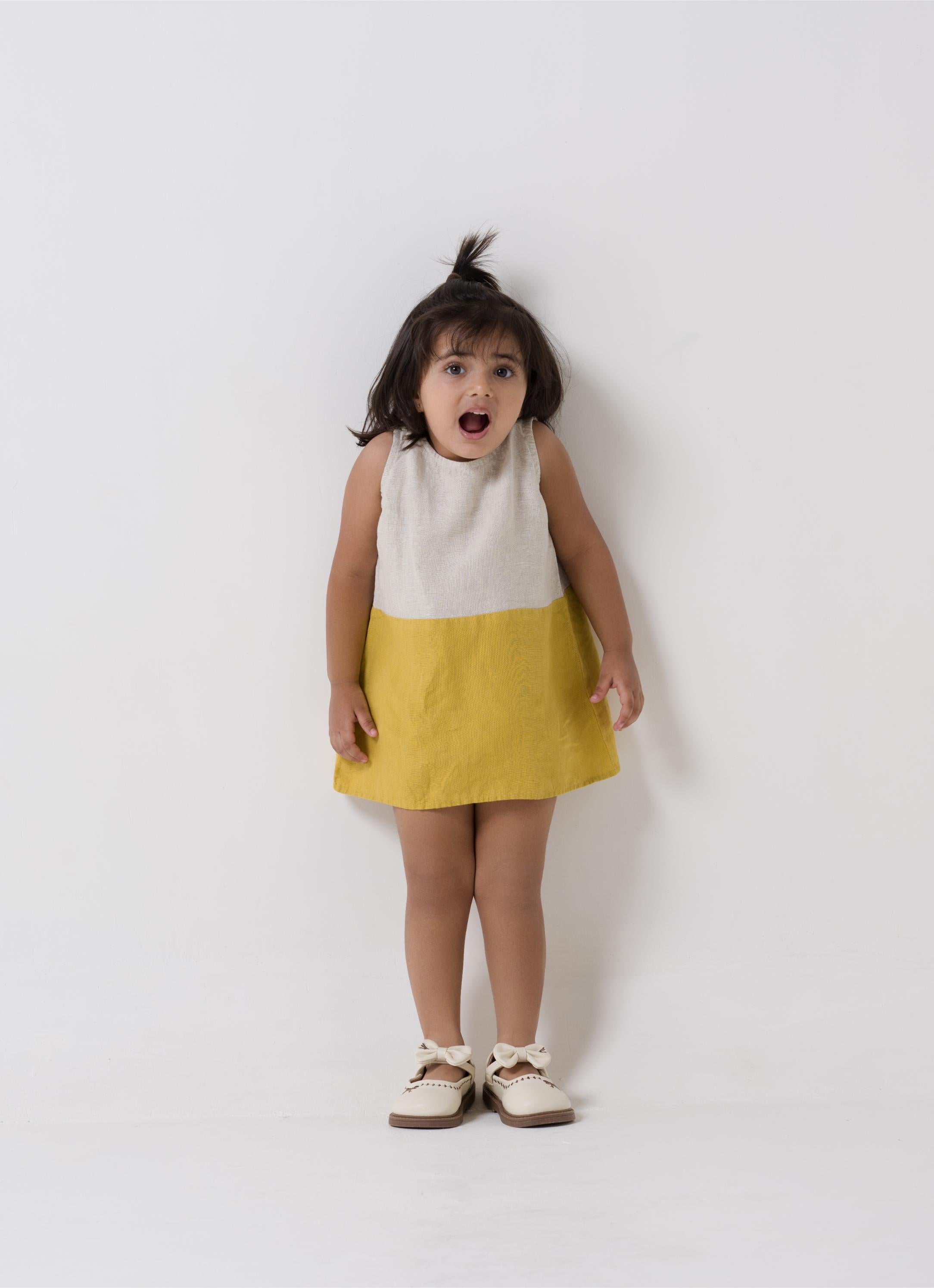 2 Colours Shoulder Button Frock