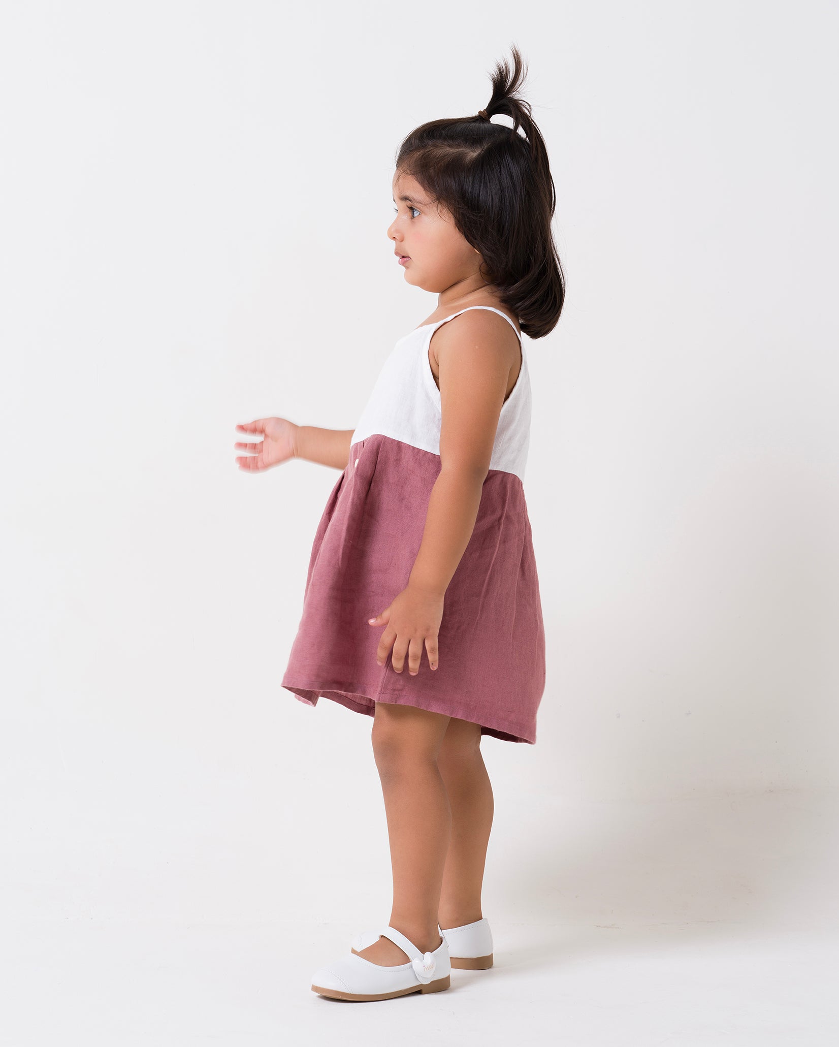 Buttons Detailed Frock Yoke - White Dress - Rose Gold