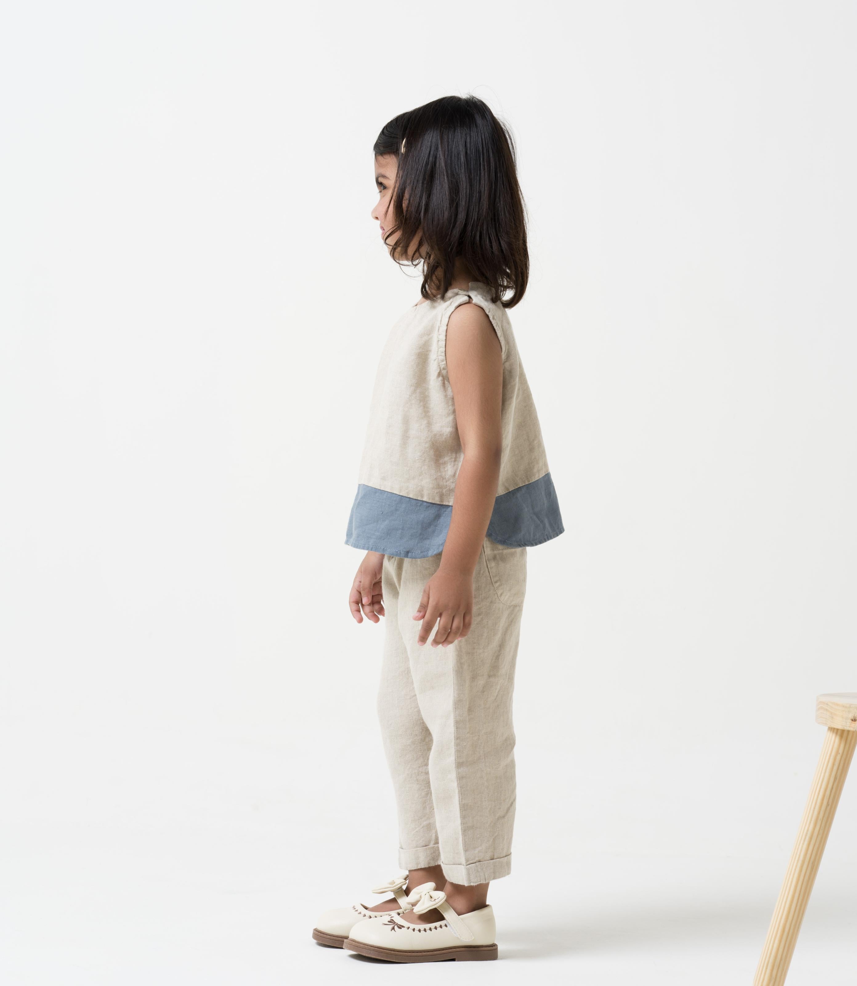 2 Colour Shirt & Trouser - Natural - Shirt Hem - Airforce Blue