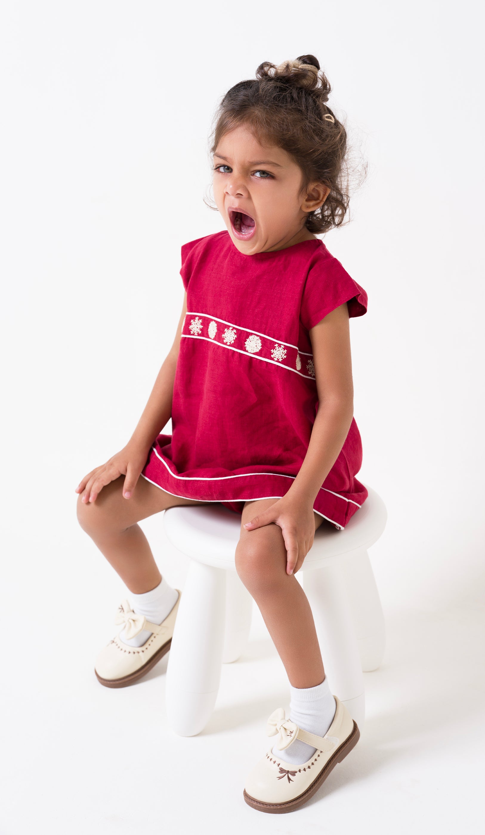 Hand-Embroidered Cap Sleeve Dress