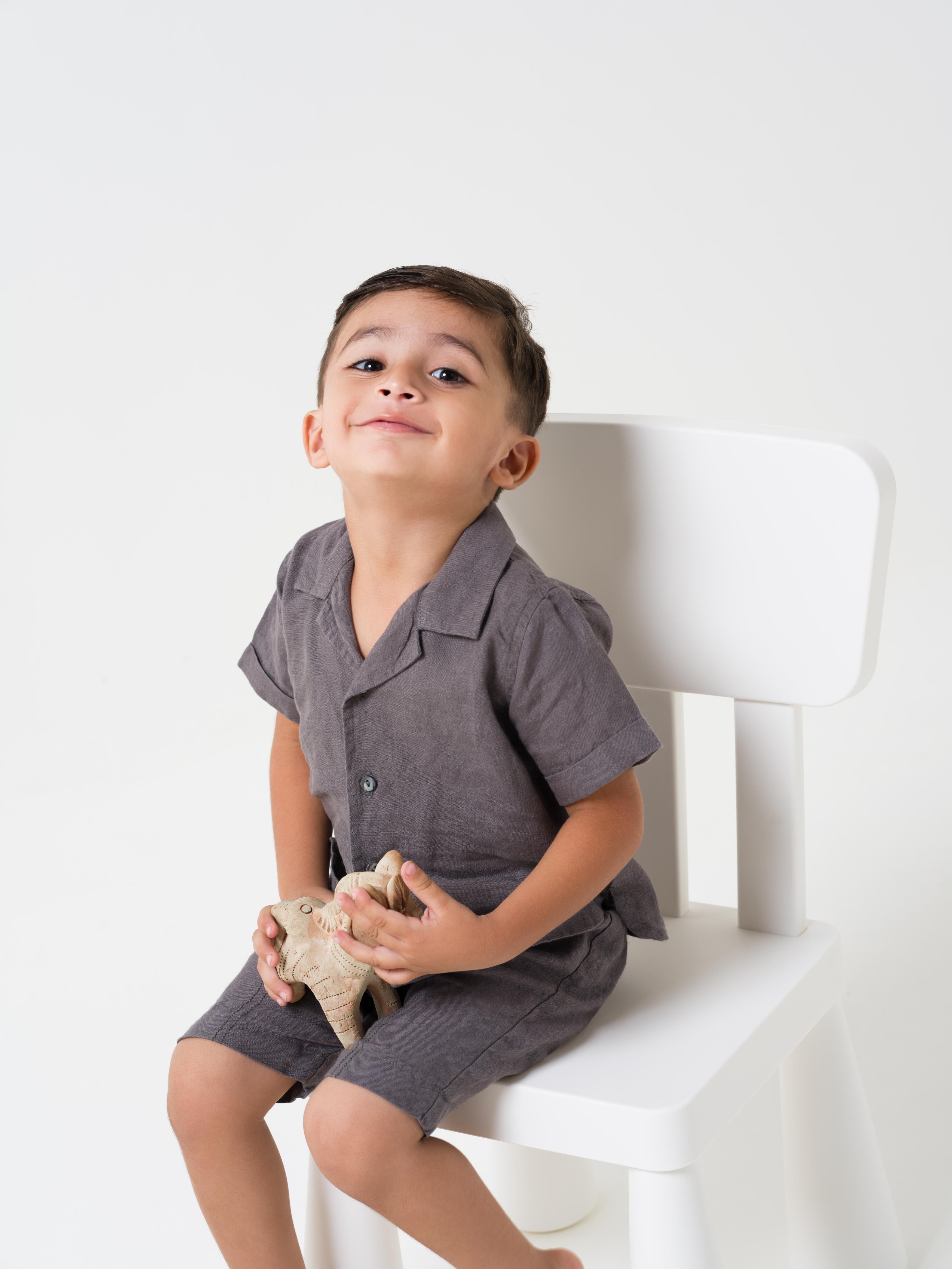 Cuban Collar Co-ords Set Stone Grey