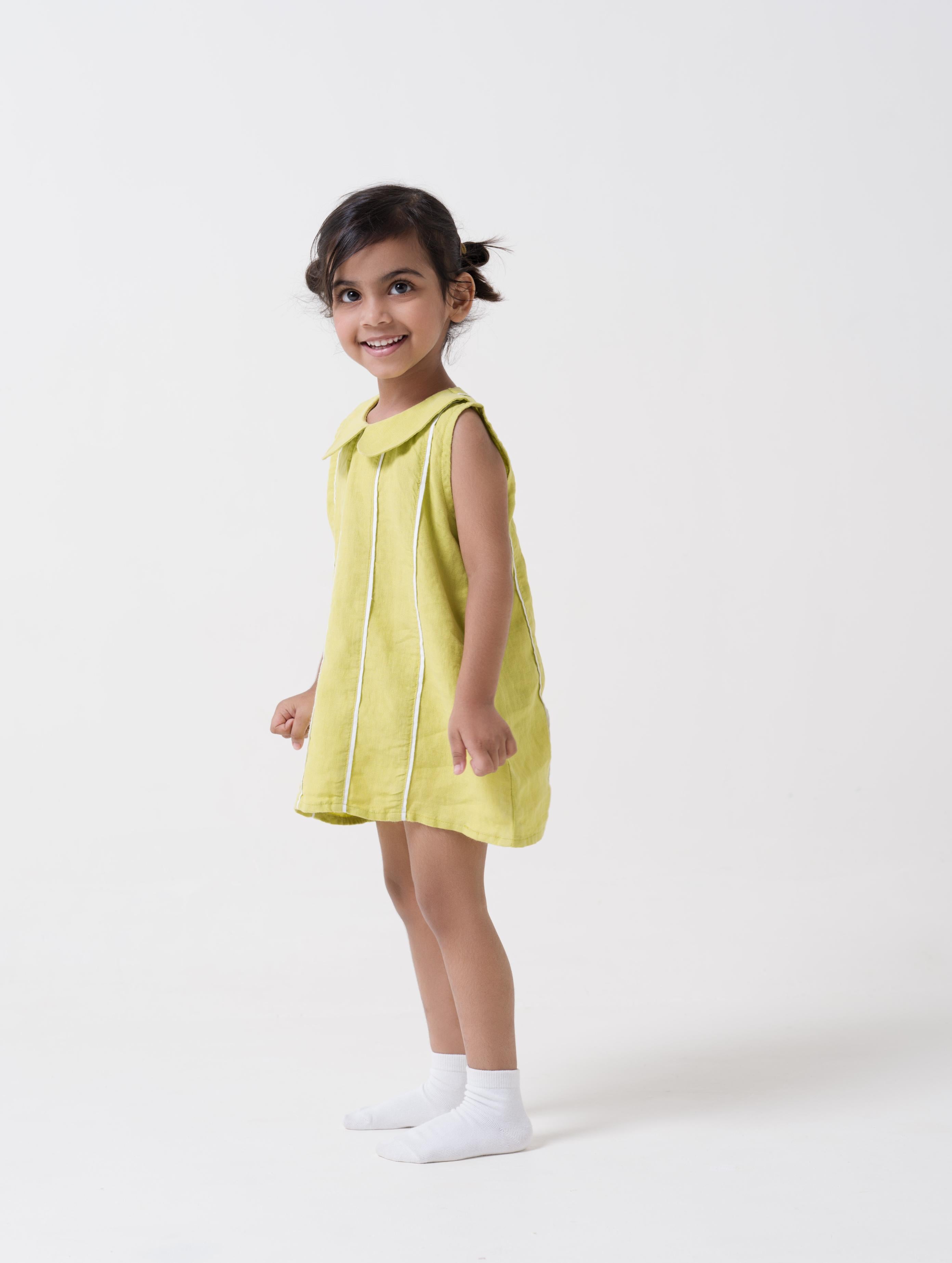 Vertical Stripe Collared Frock Lime - Stripe - White