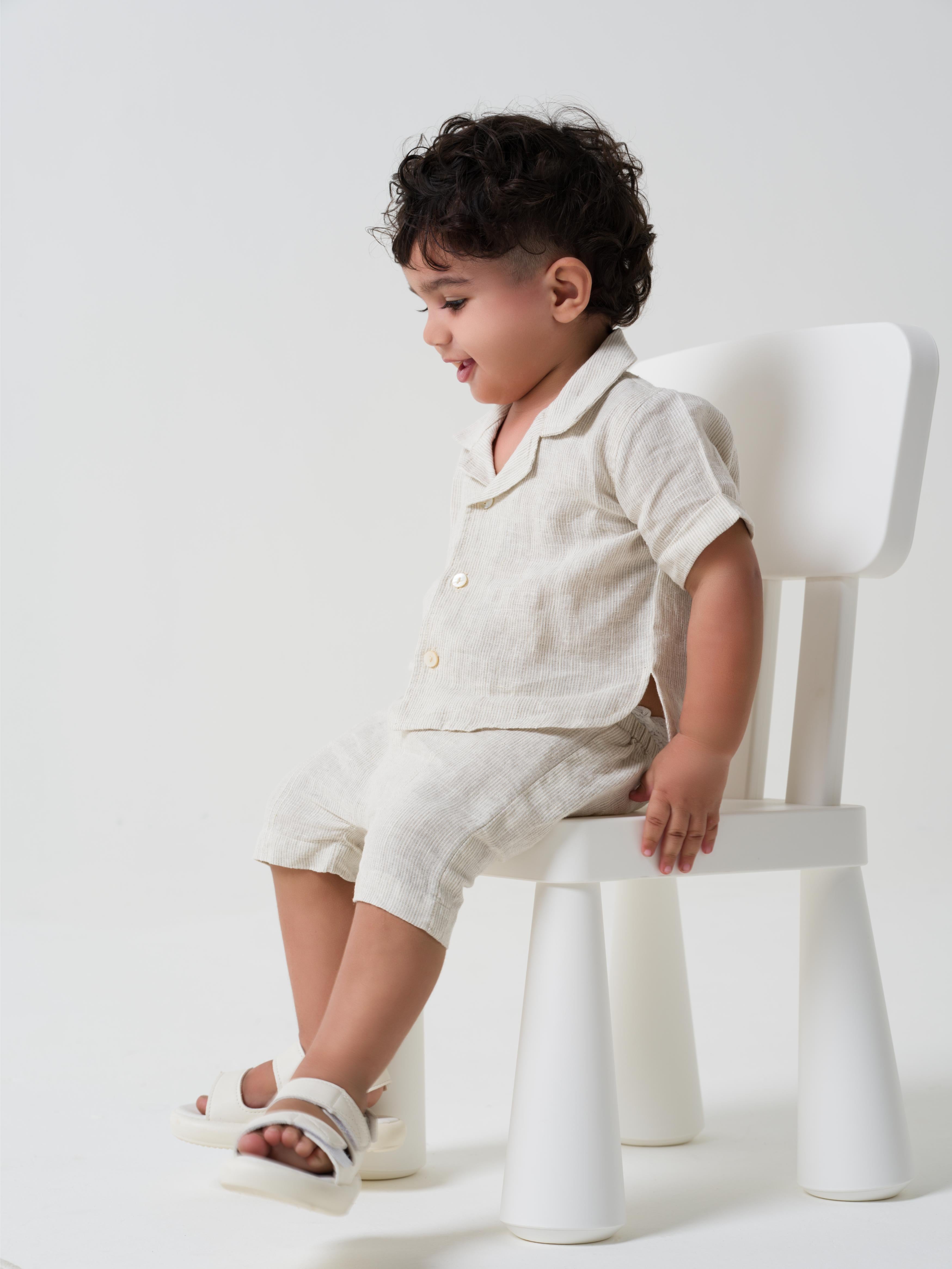 Cuban Collar Co-ords Set Fade Fine Stripe