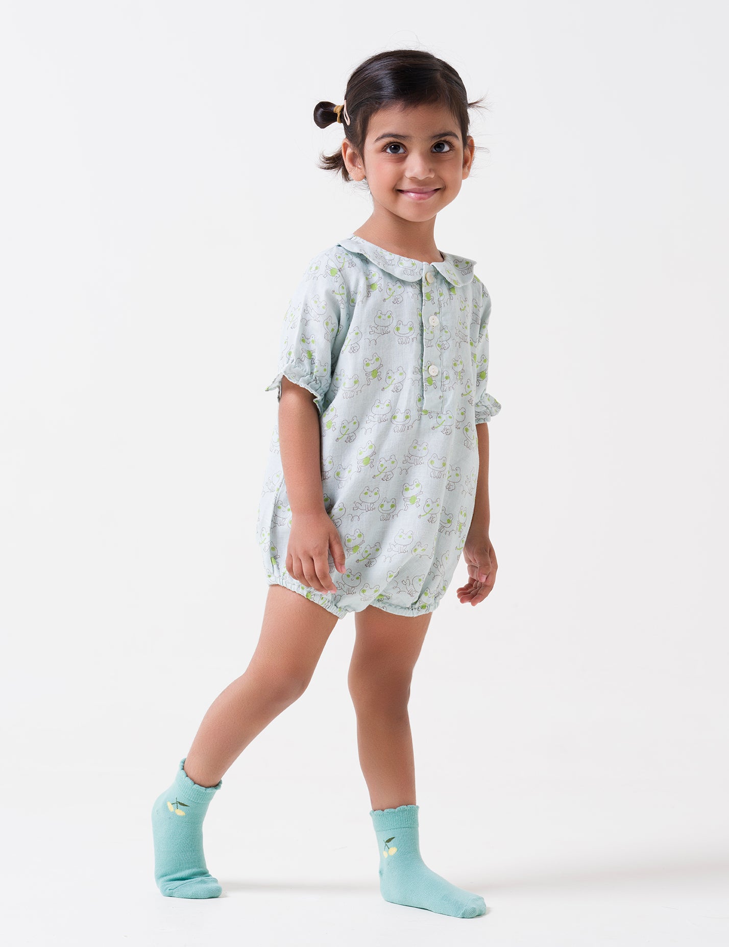 Printed Puff-Sleeve Romper