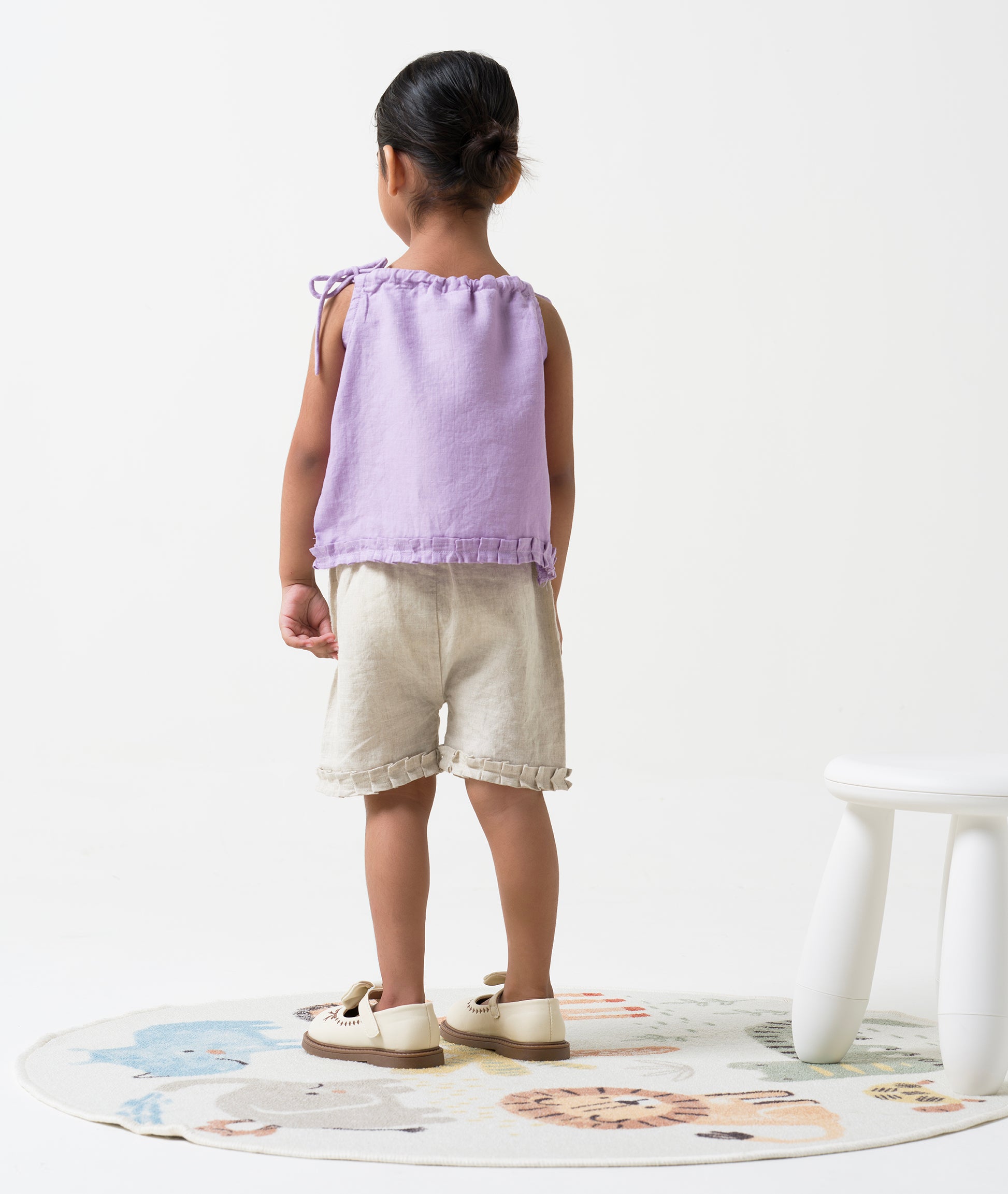 Linen Strap Ruffle Co-ords Set Top - Lavender B- Cookie & Cream