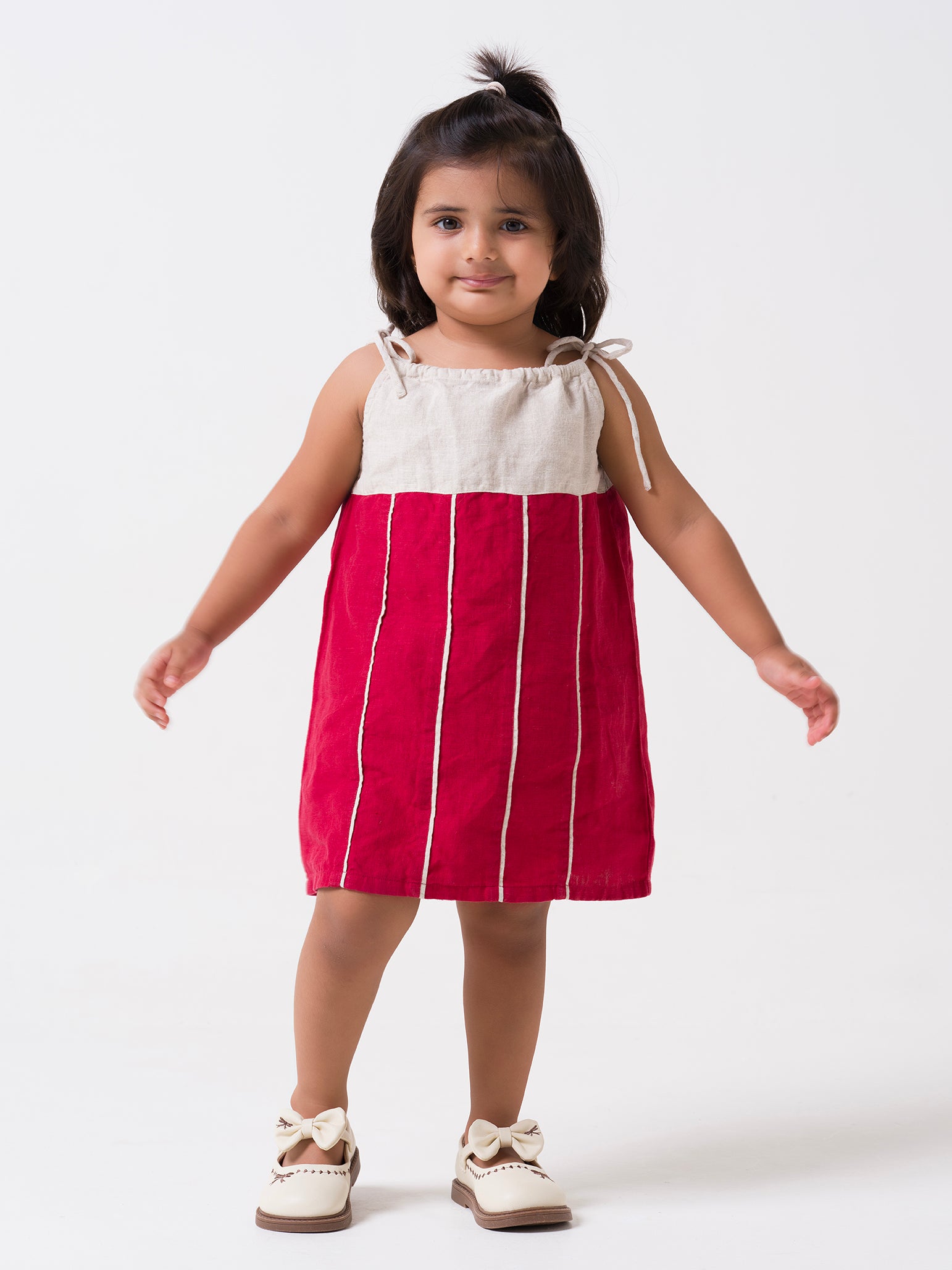 Vertical Stripe Frock Cherry Yoke & Stripe - Cookie Cream