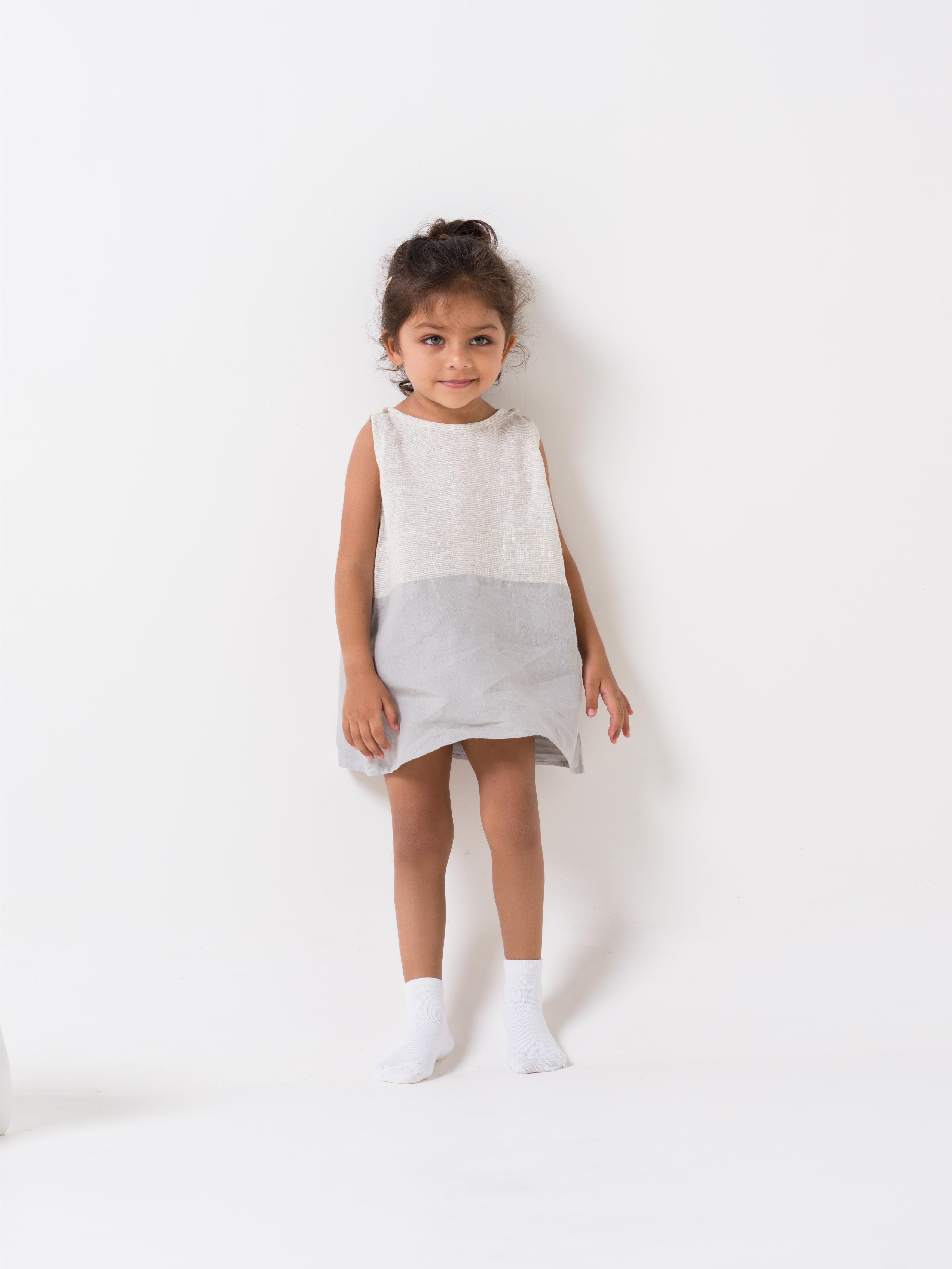 2 Colours Shoulder Button Frock