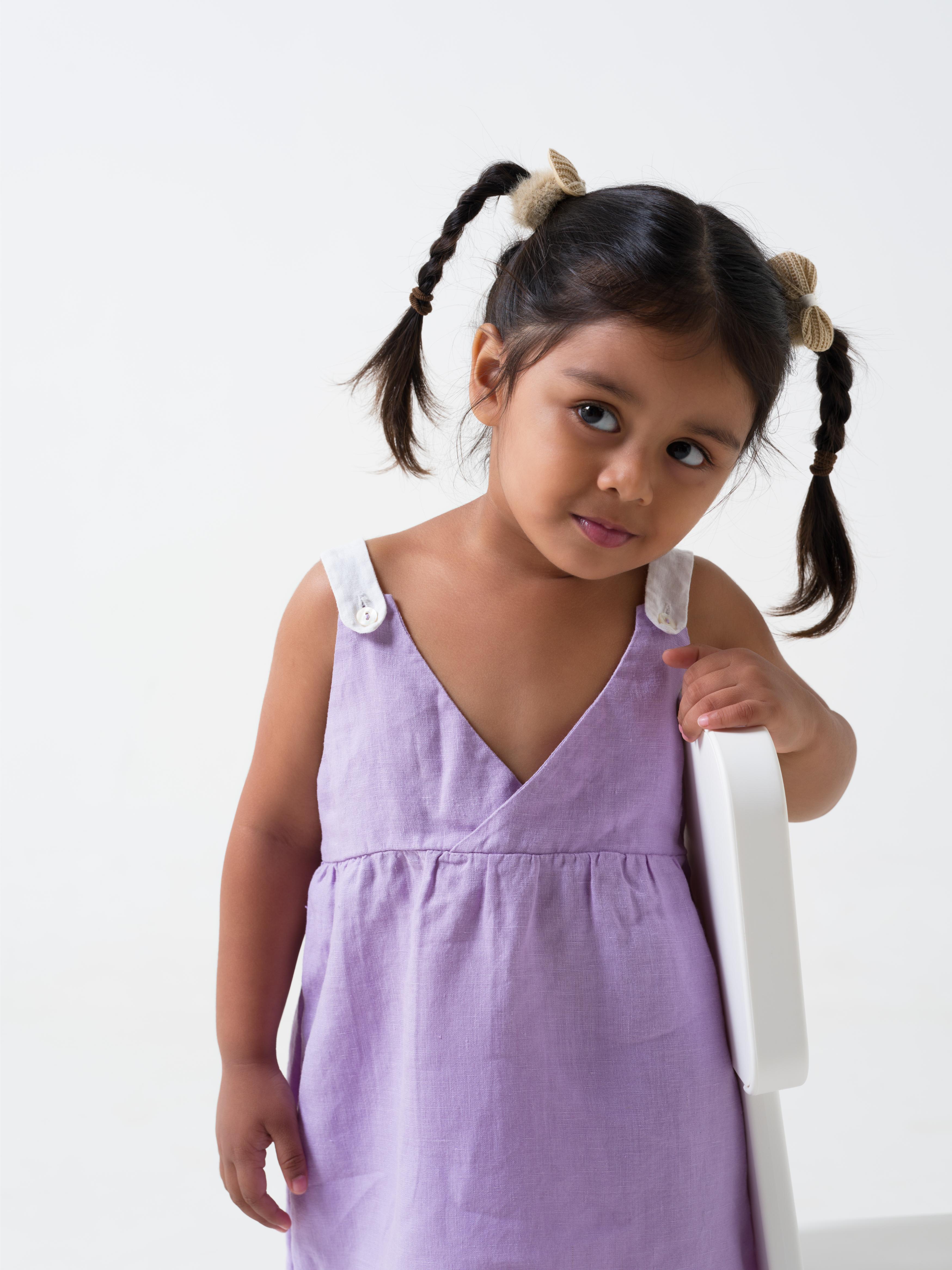 V Neck Overlap Frock Lavender - Strap - White