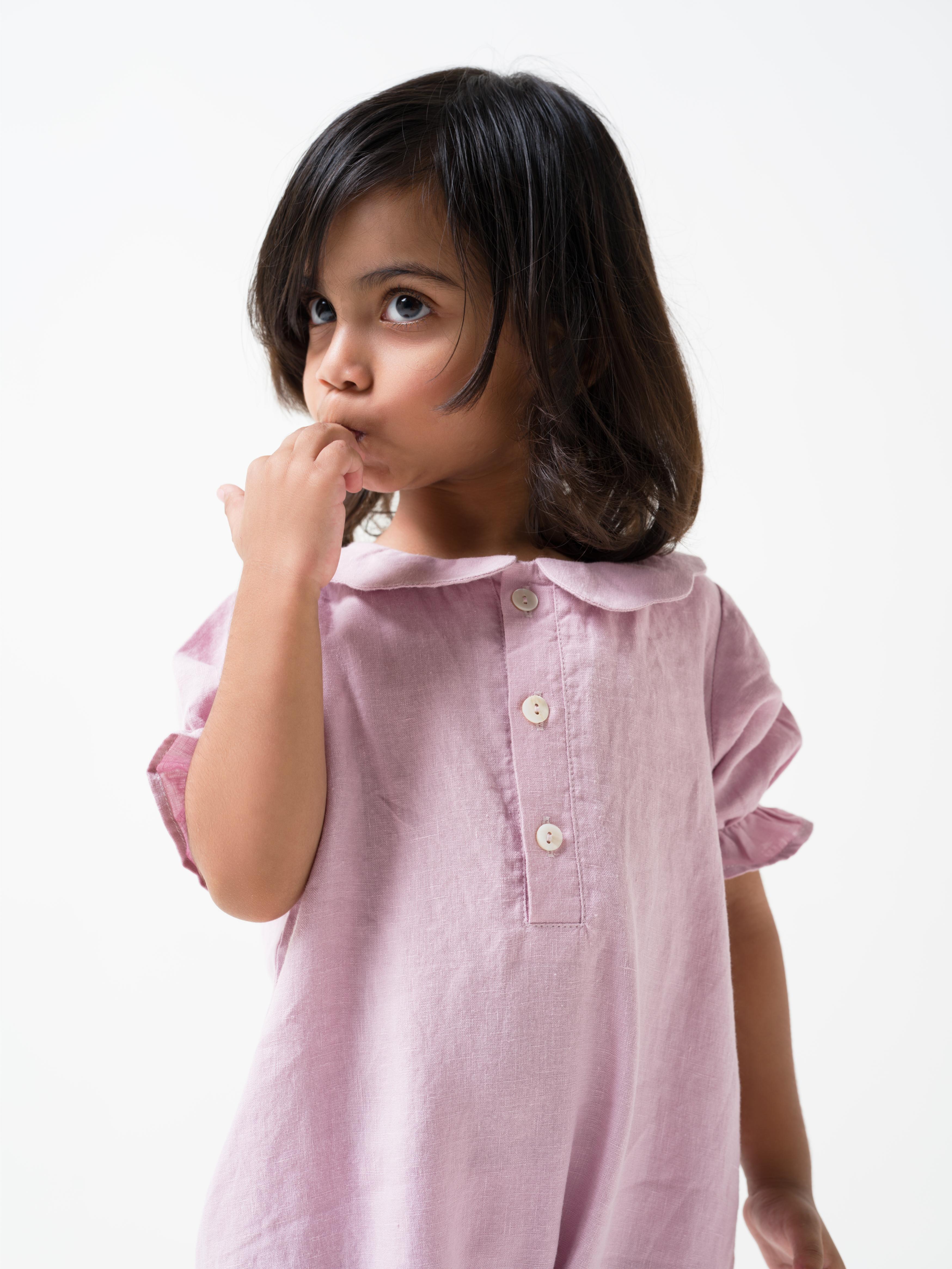 Puff Sleeve Romper Cameo Pink