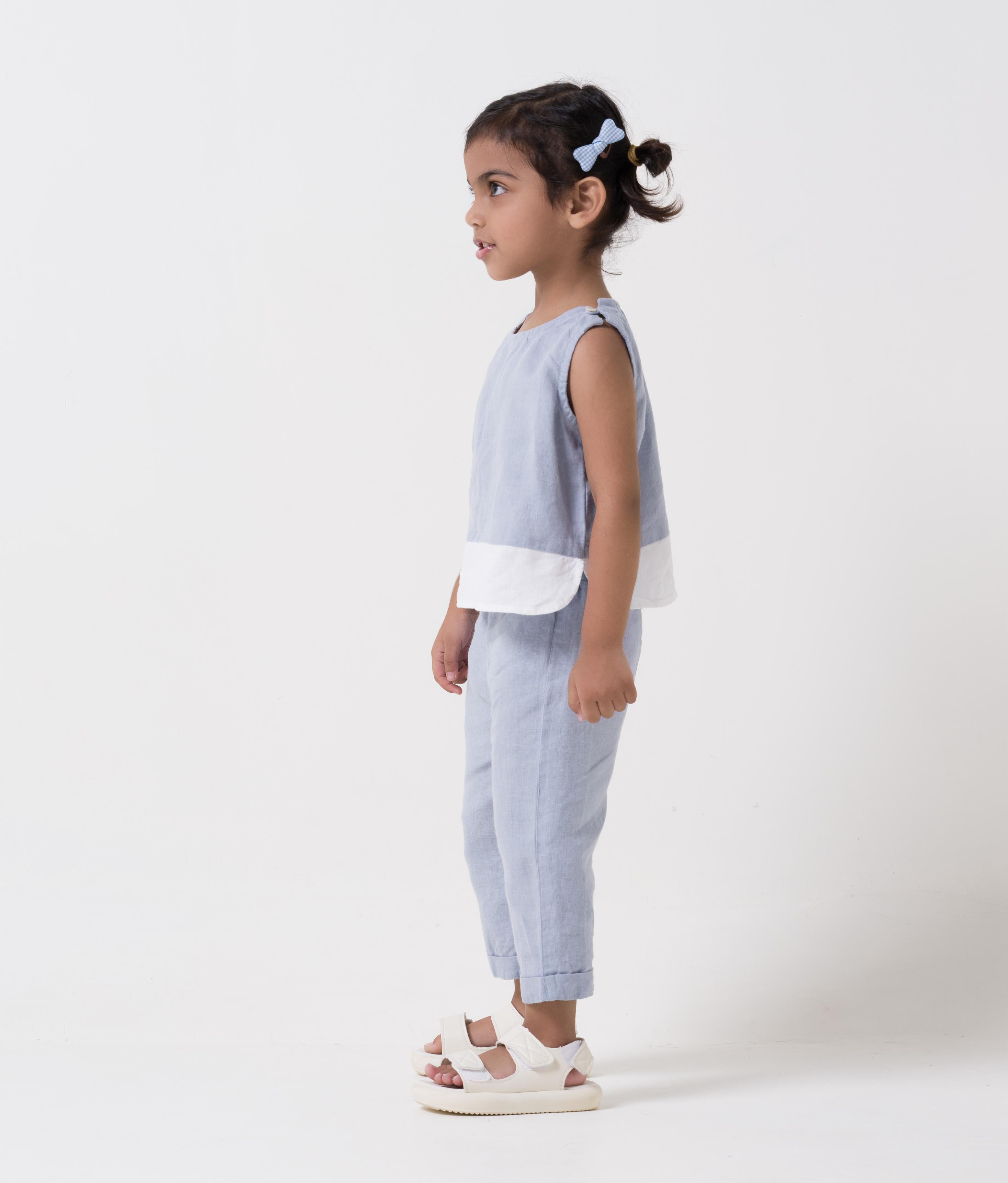 2 Colour Shirt & Trousers Set Shirt & Trouser - Pacific Blue - Shirt Hem - White