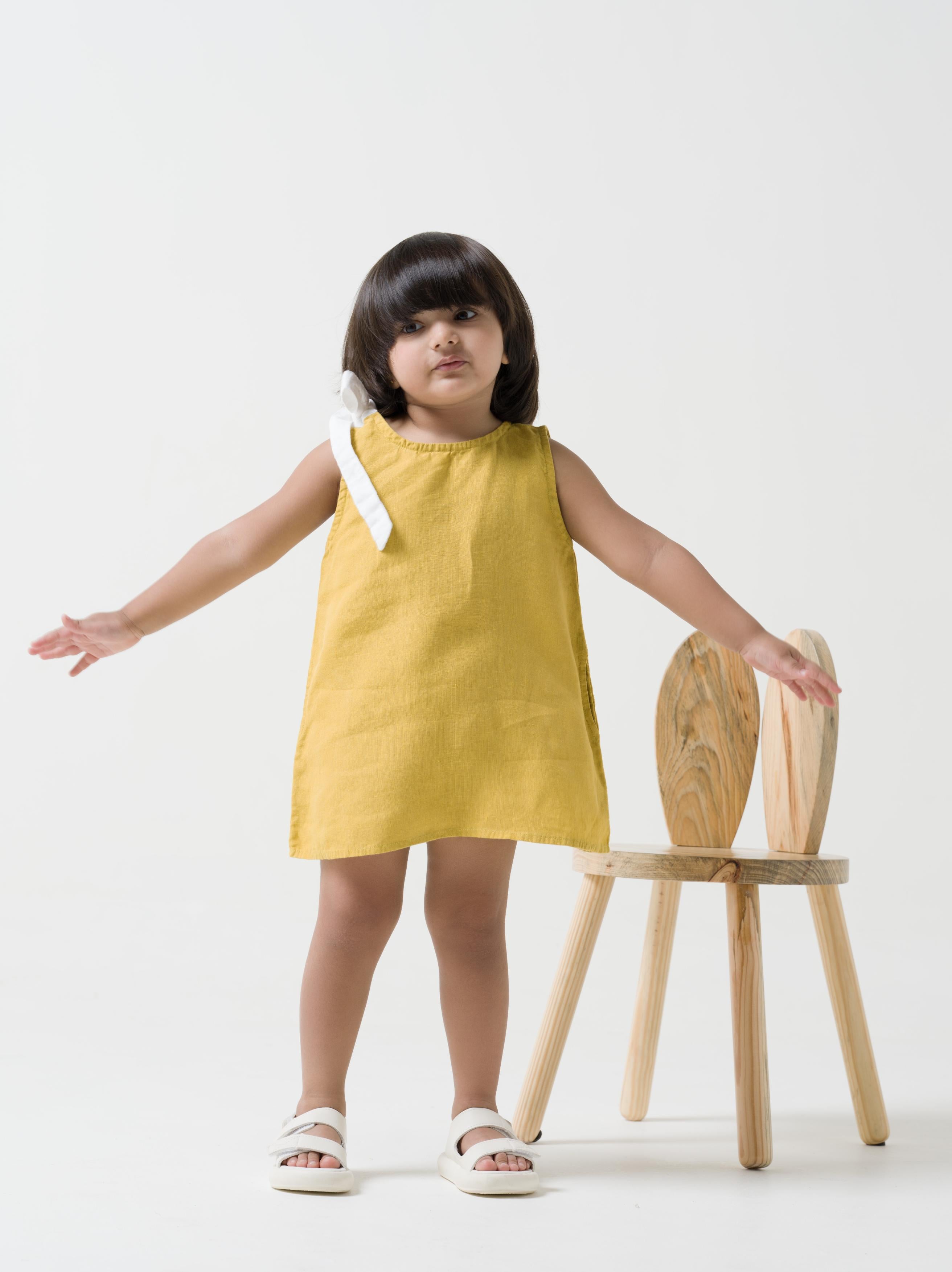 One Shoulder Tie-up Frock Mustard yellow