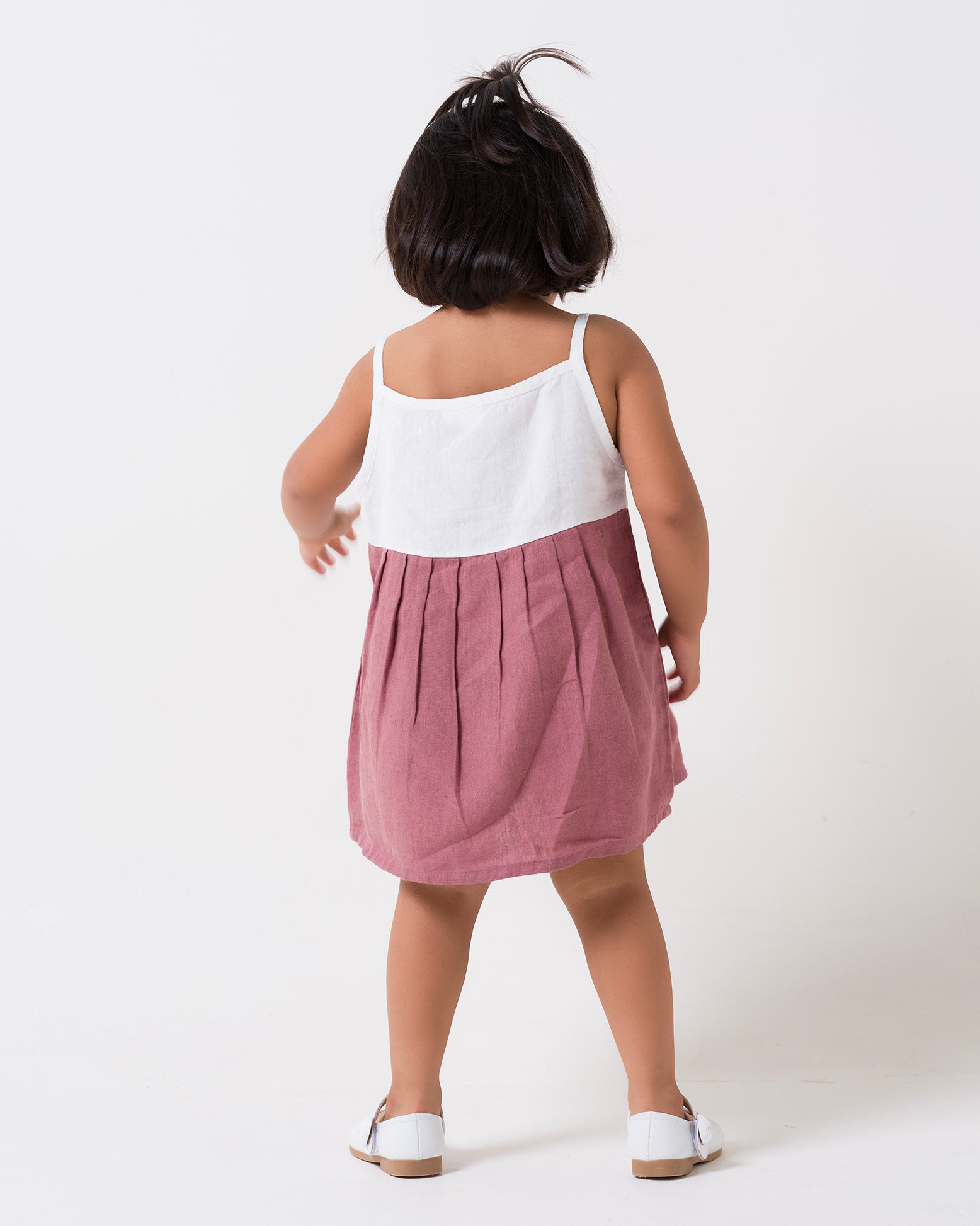 Buttons Detailed Frock Yoke - White Dress - Rose Gold