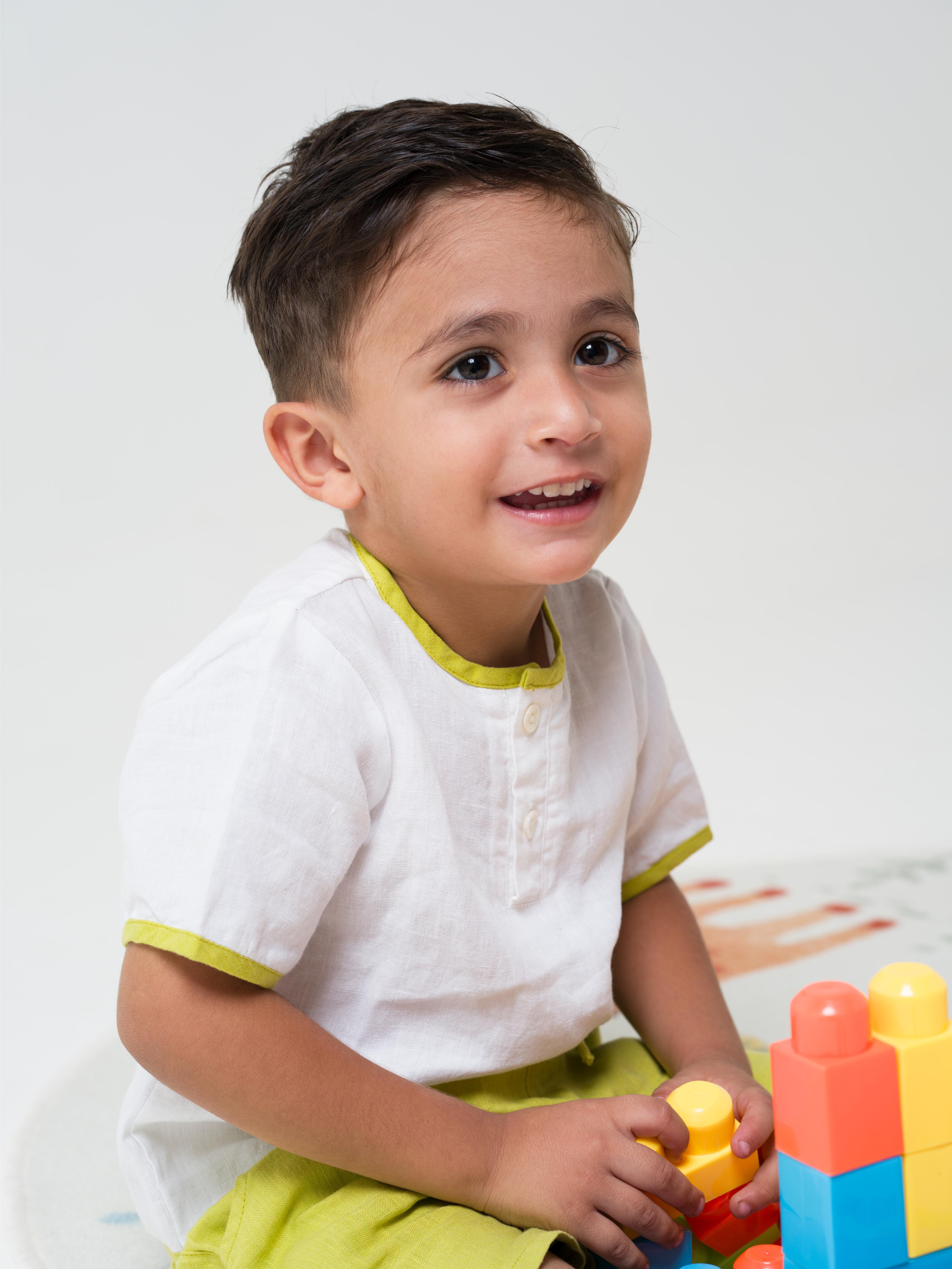 Drawstring Shorts & Shirt Set Shirt - White - Shorts- Lime