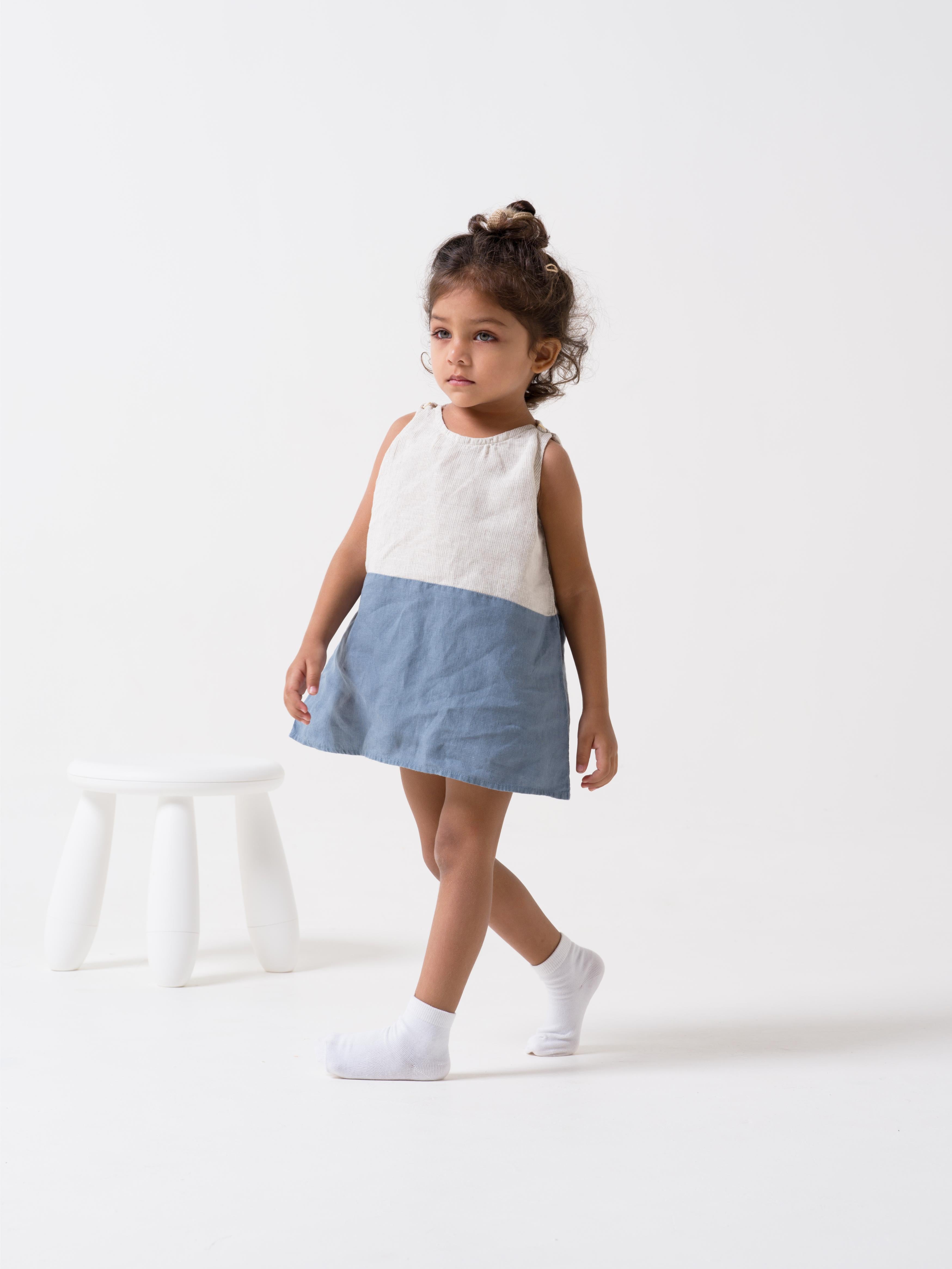 2 Colours Shoulder Button Frock