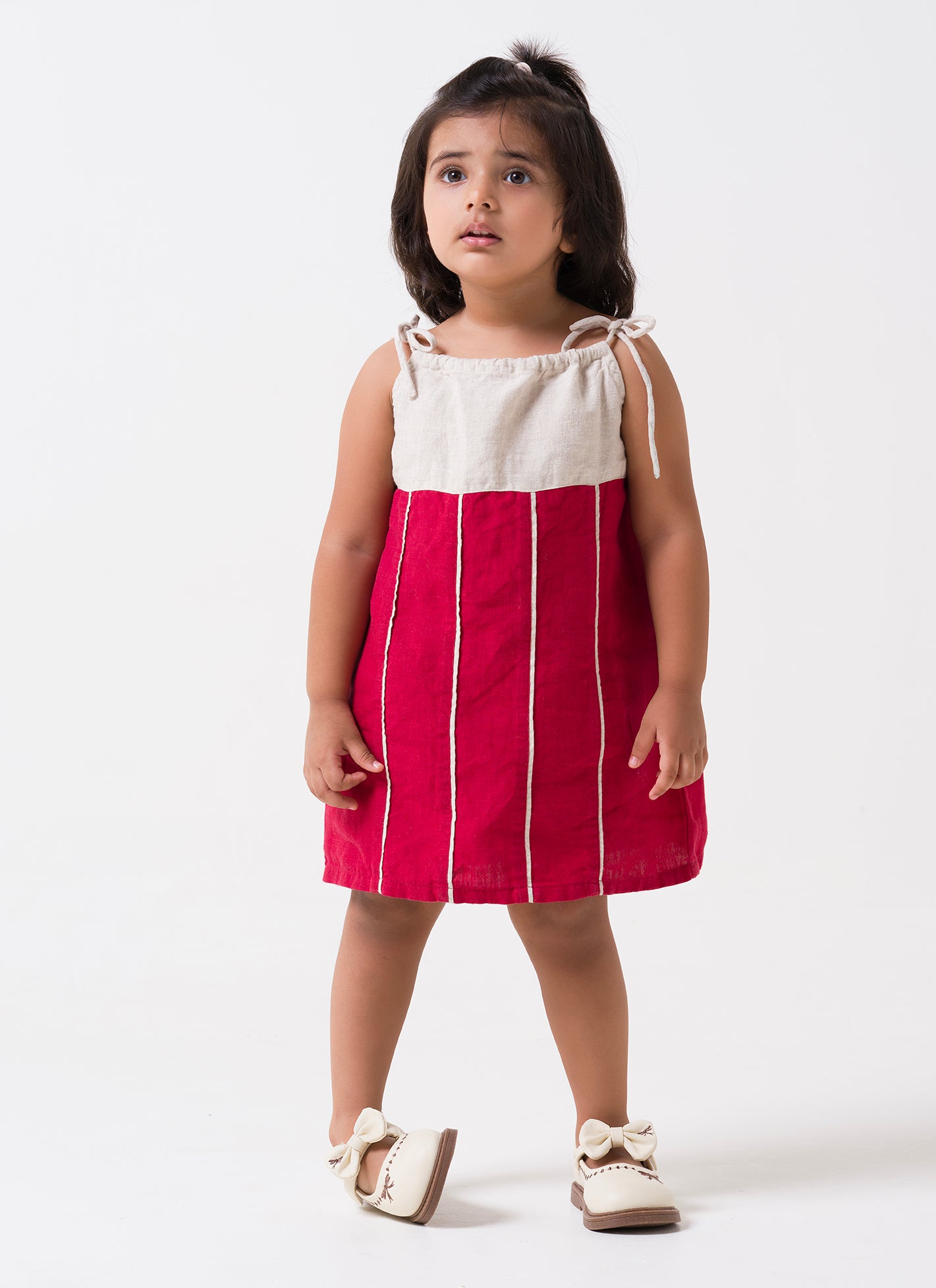 Vertical Stripe Frock Cherry Yoke & Stripe - Cookie Cream