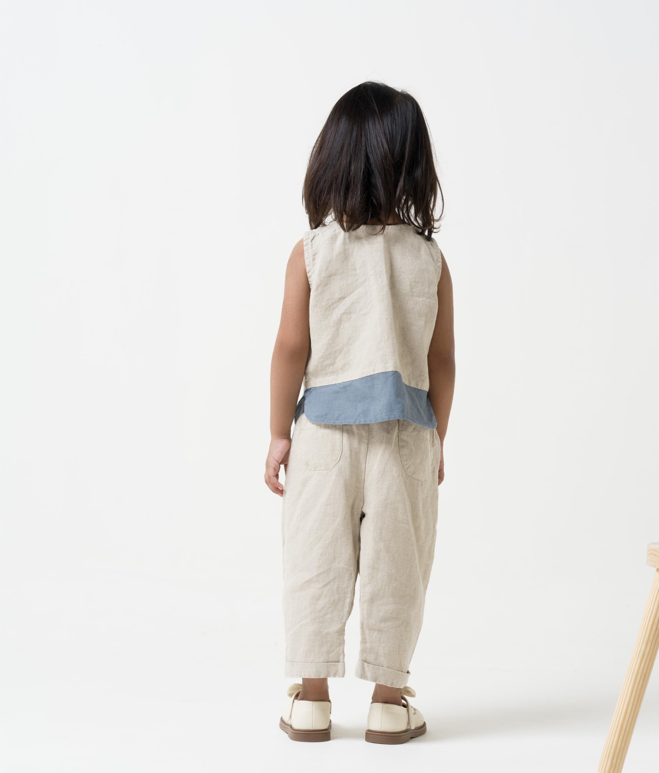 2 Colour Shirt & Trouser - Natural - Shirt Hem - Airforce Blue