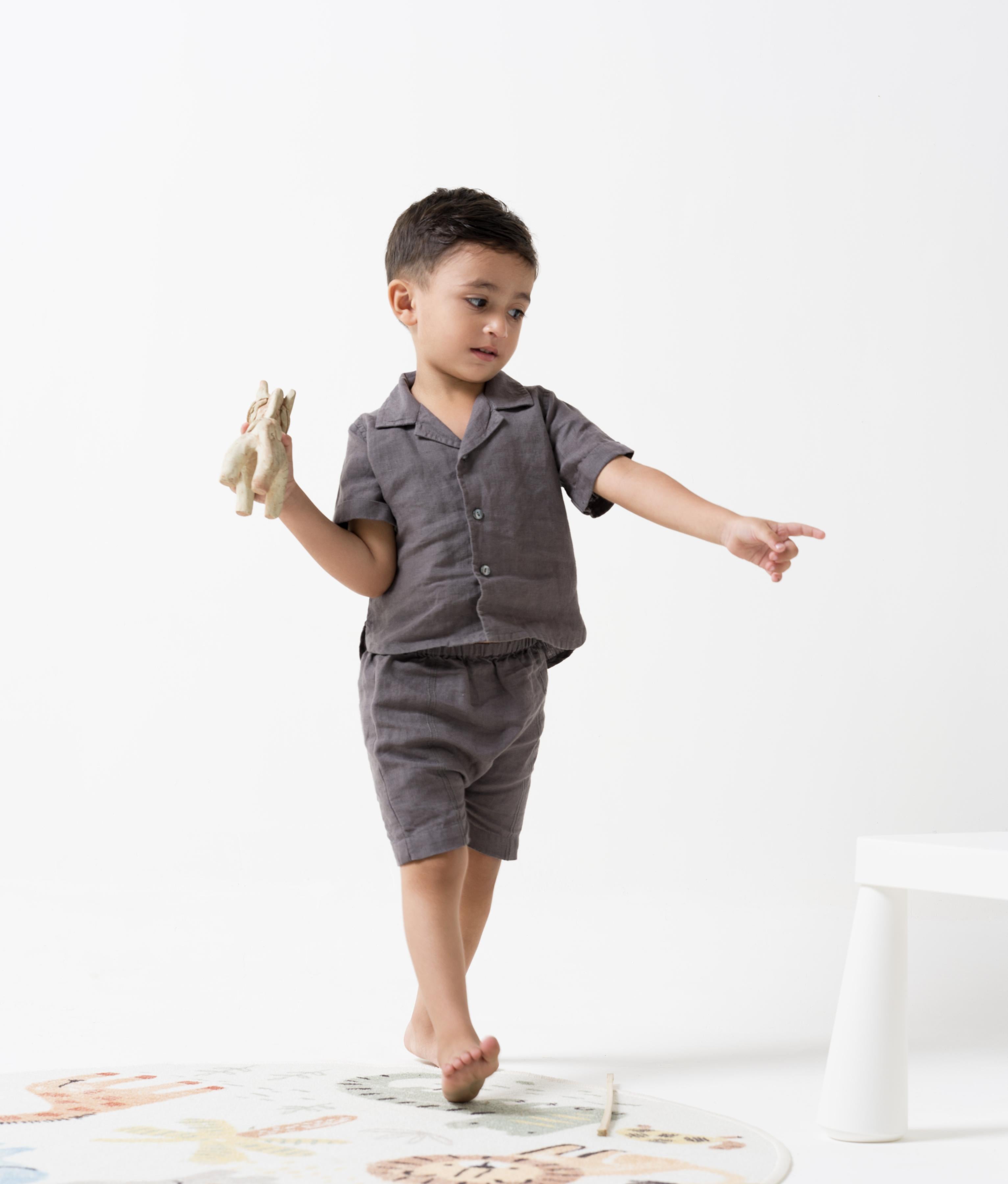 Cuban Collar Co-ords Set Stone Grey