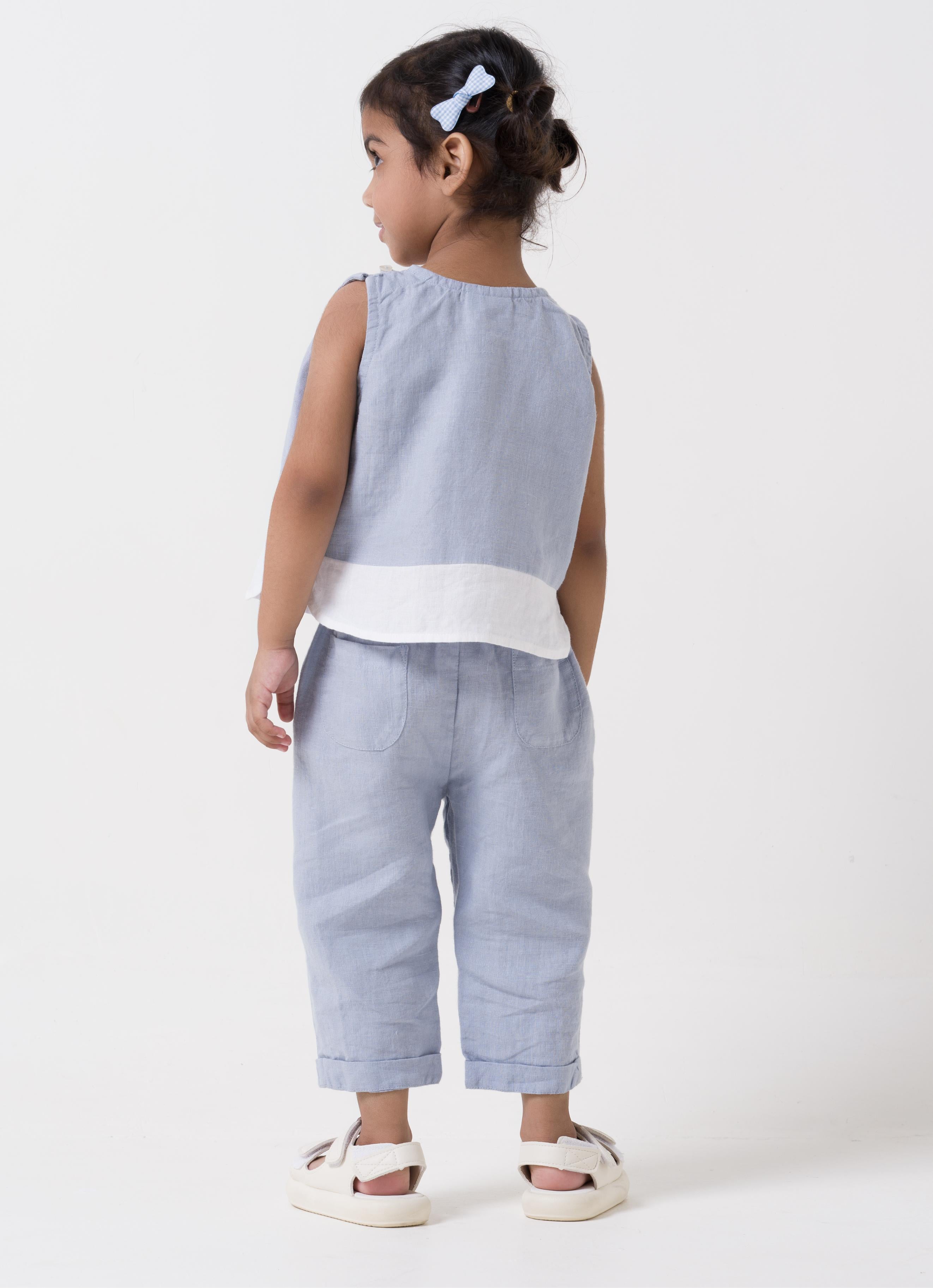 2 Colour Shirt & Trousers Set Shirt & Trouser - Pacific Blue - Shirt Hem - White