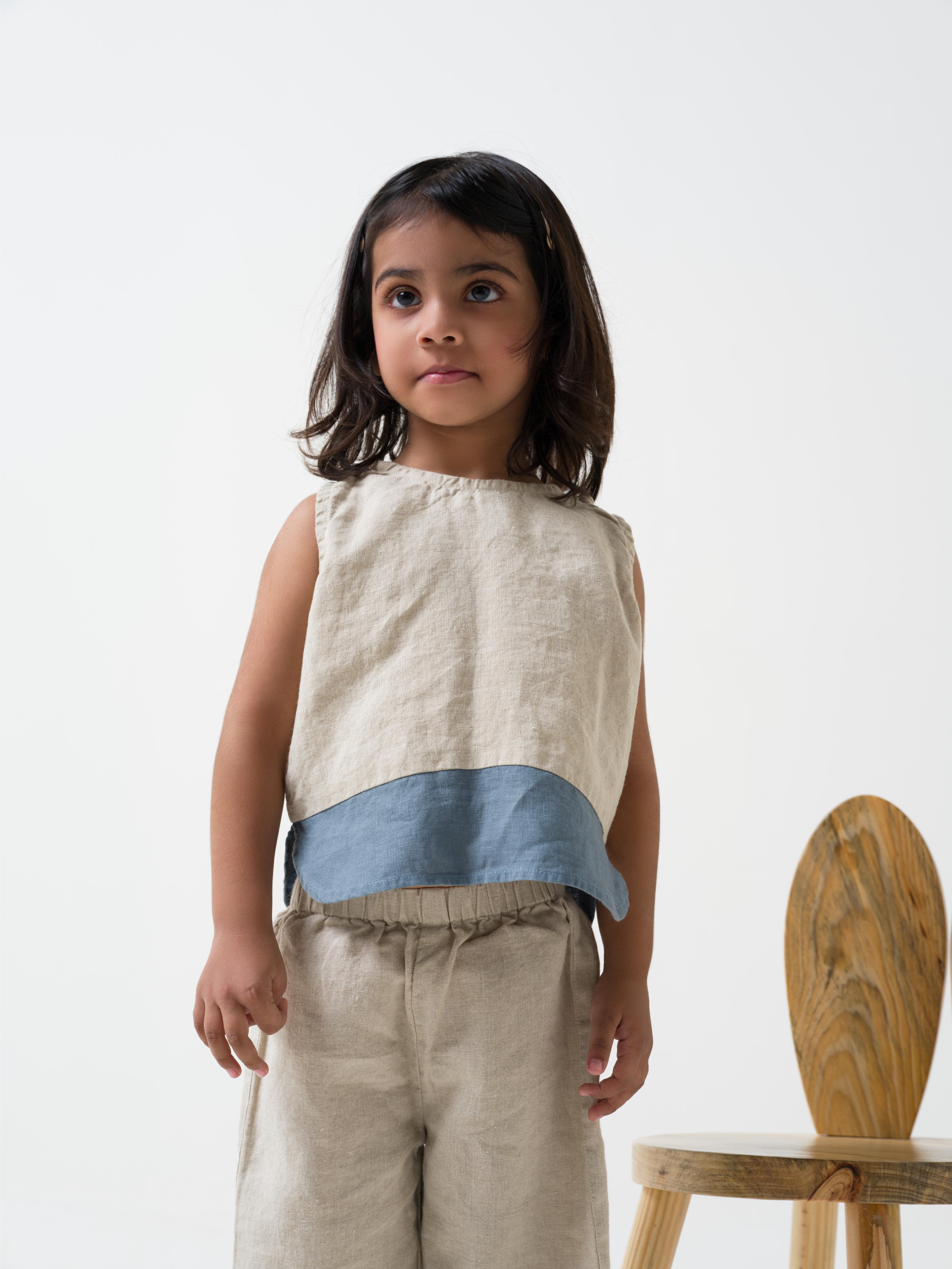 2 Colour Shirt & Trouser - Natural - Shirt Hem - Airforce Blue