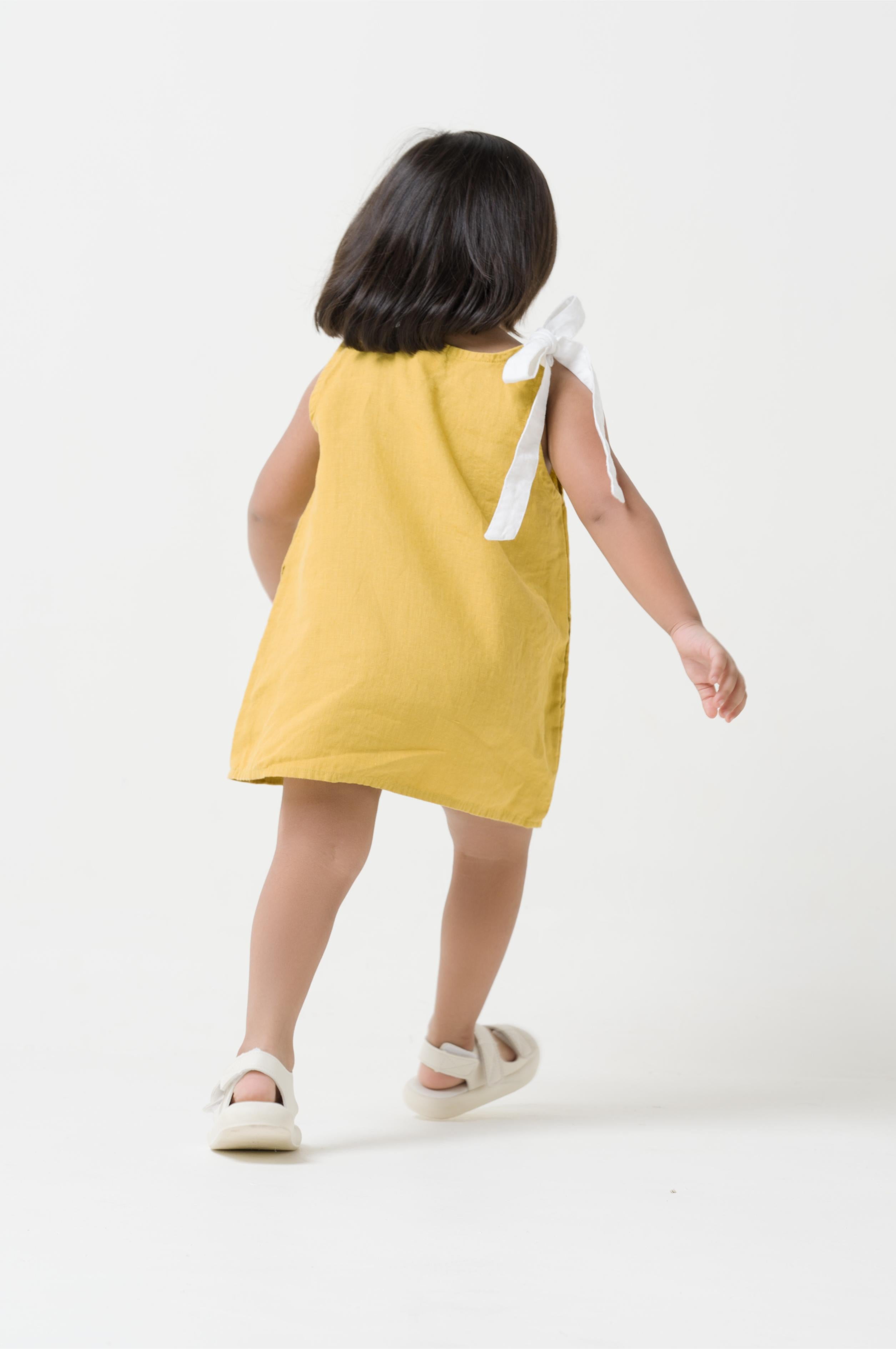 One Shoulder Tie-up Frock Mustard yellow