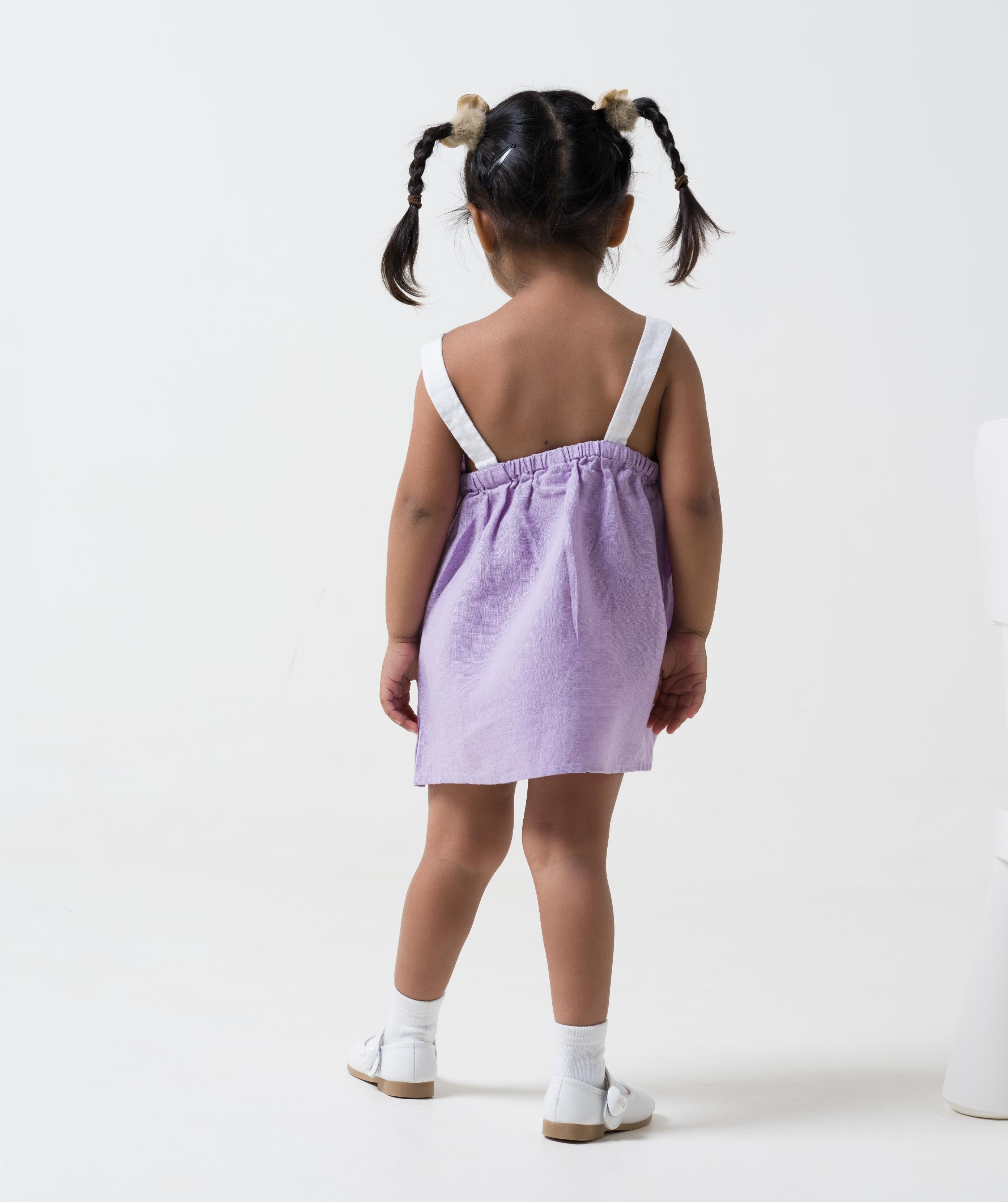 V Neck Overlap Frock Lavender - Strap - White