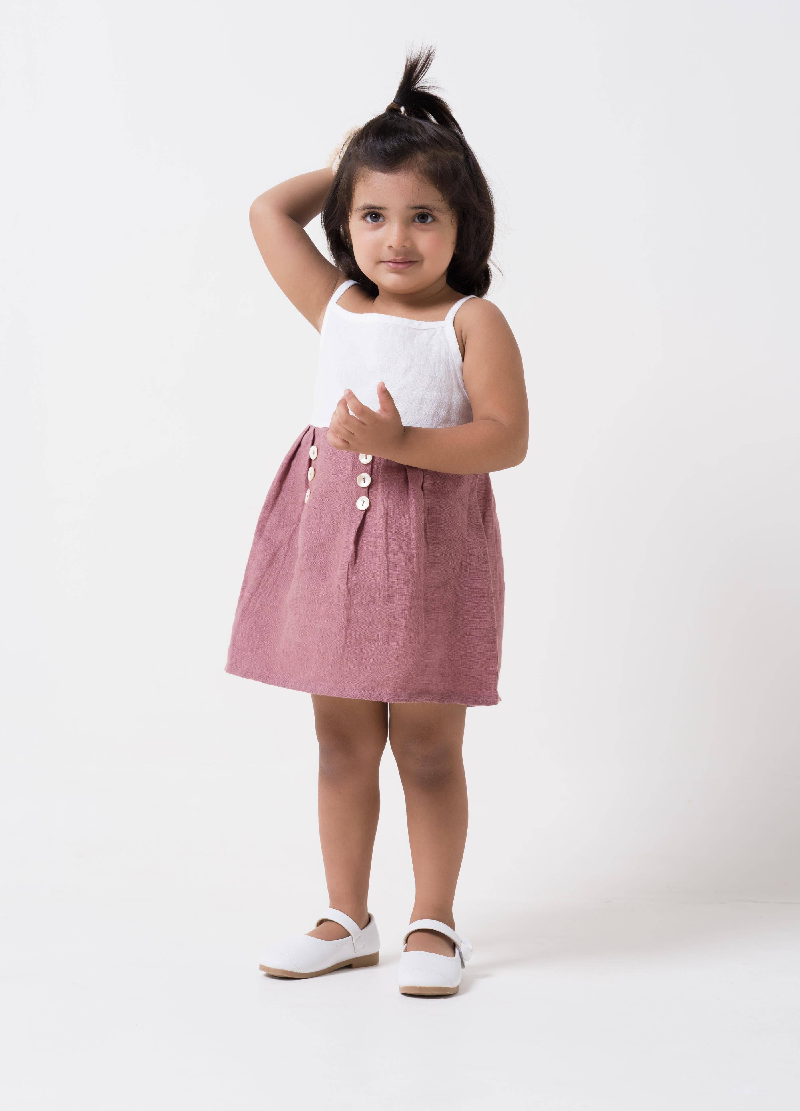 Buttons Detailed Frock Yoke - White - Dress - Rose Gold