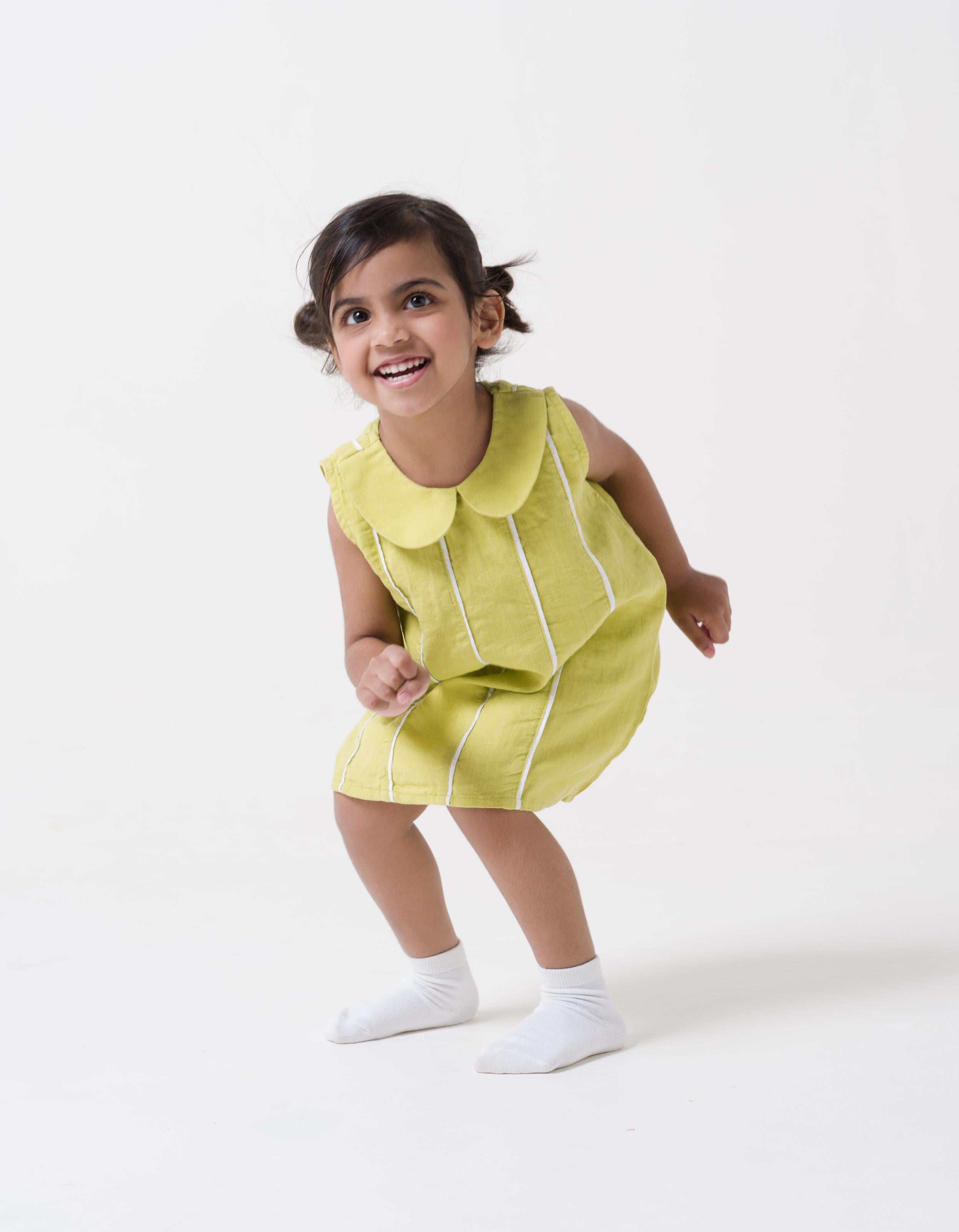 Vertical Stripe Collared Frock Lime - Stripe - White