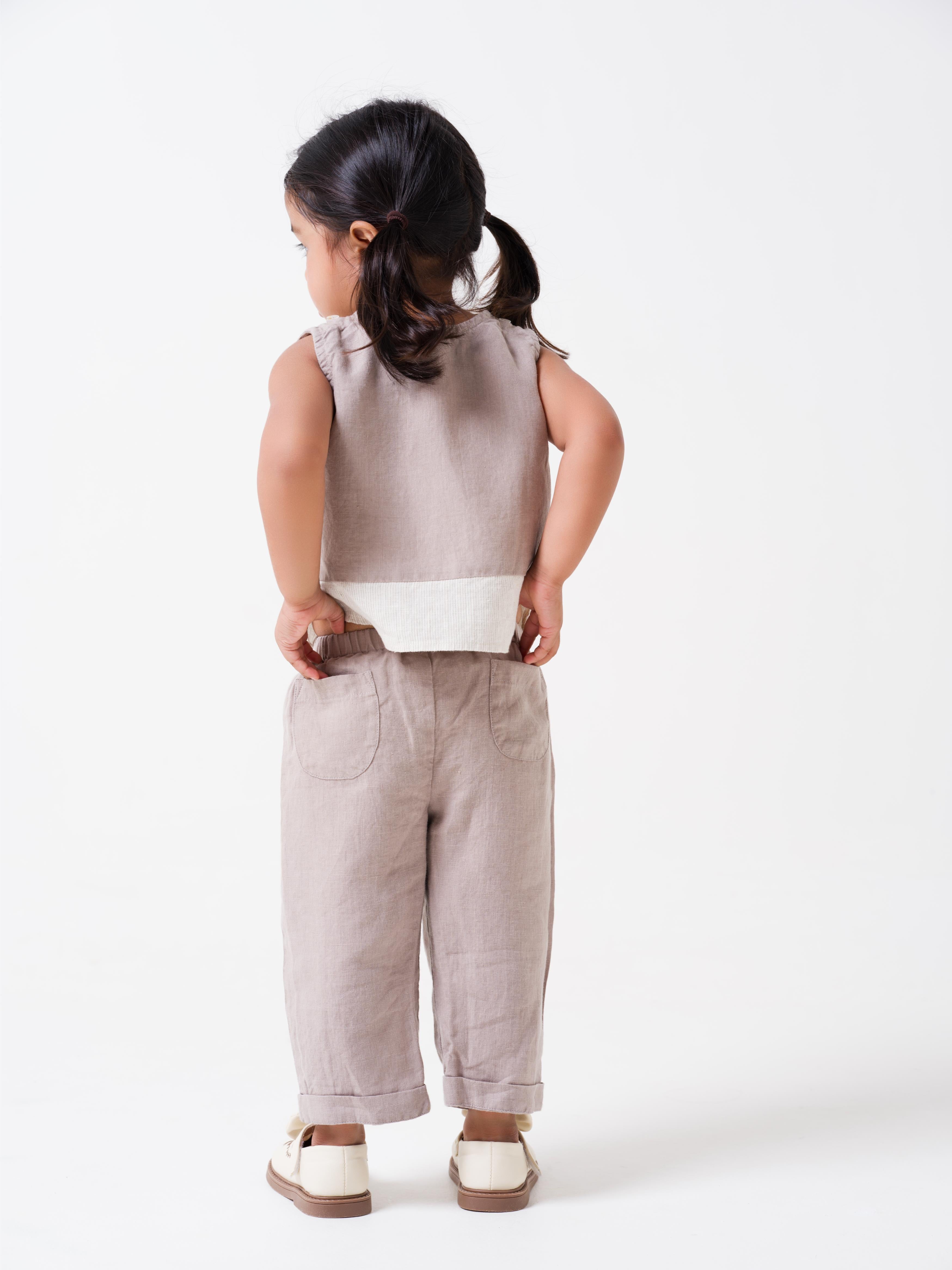 2 Colour Shirt & Trouser - Almond Beige - Shirt Hem - Fade Fine Stripe