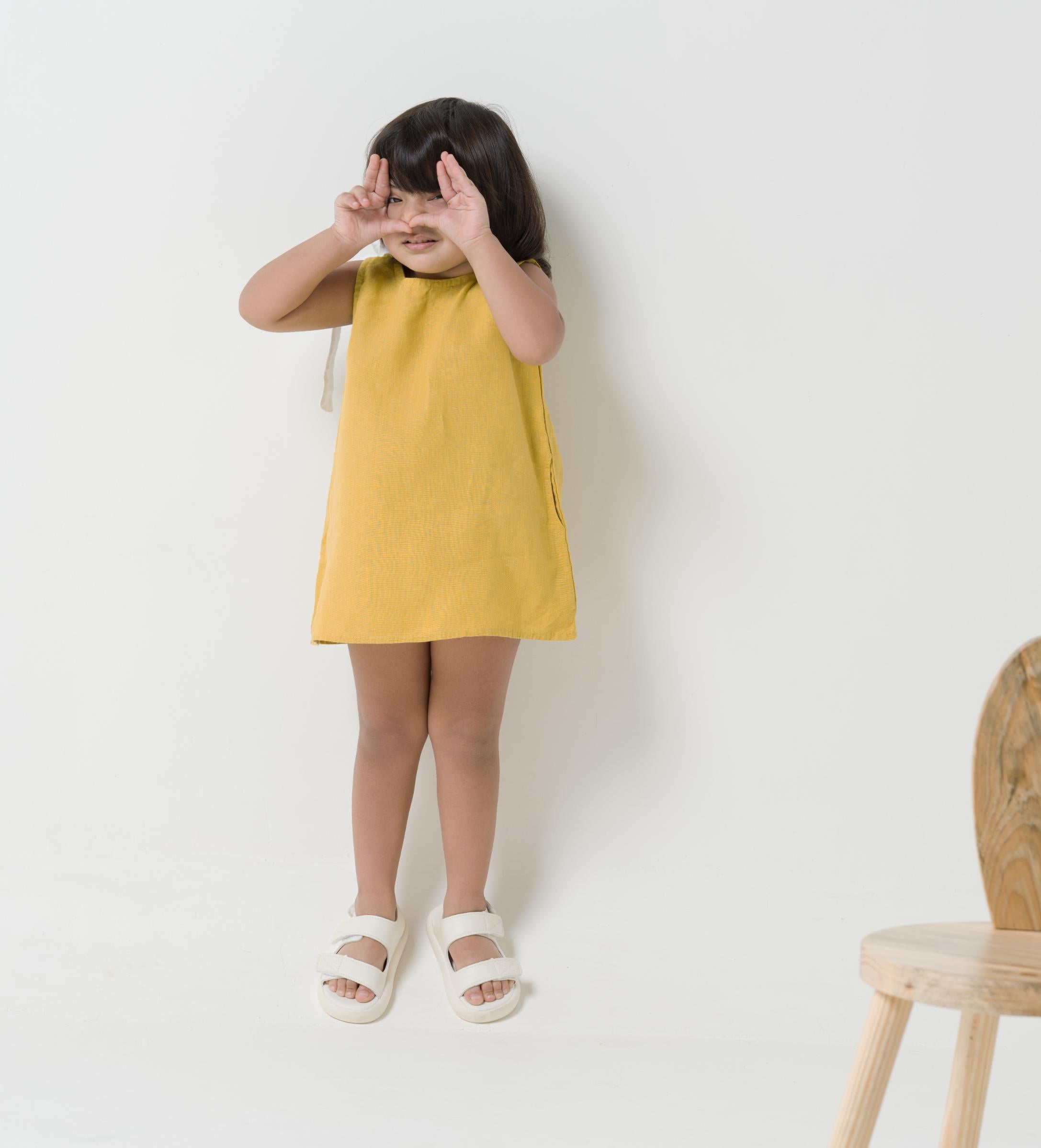 One Shoulder Tie-up Frock Mustard yellow