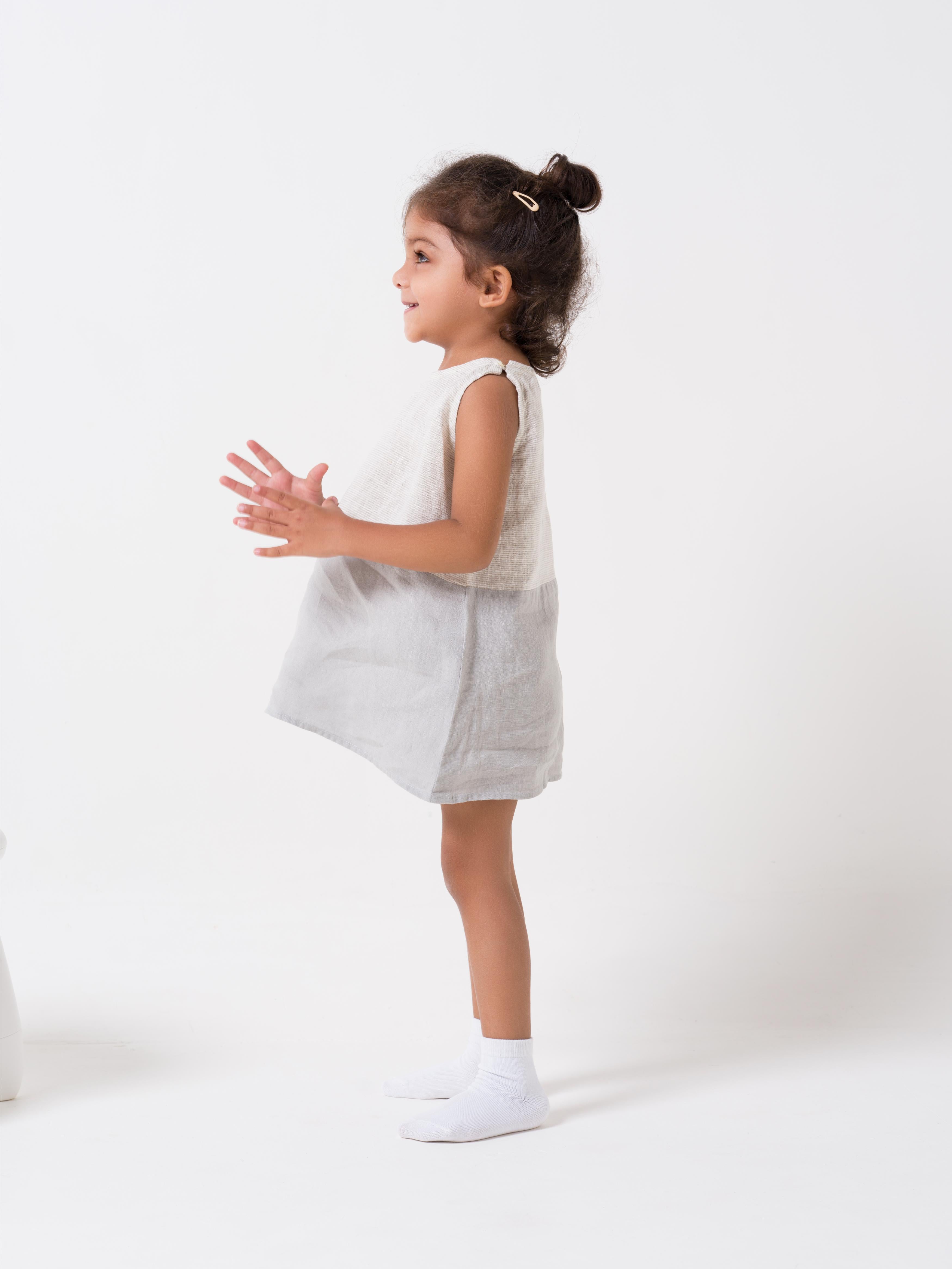 2 Colours Shoulder Button Frock