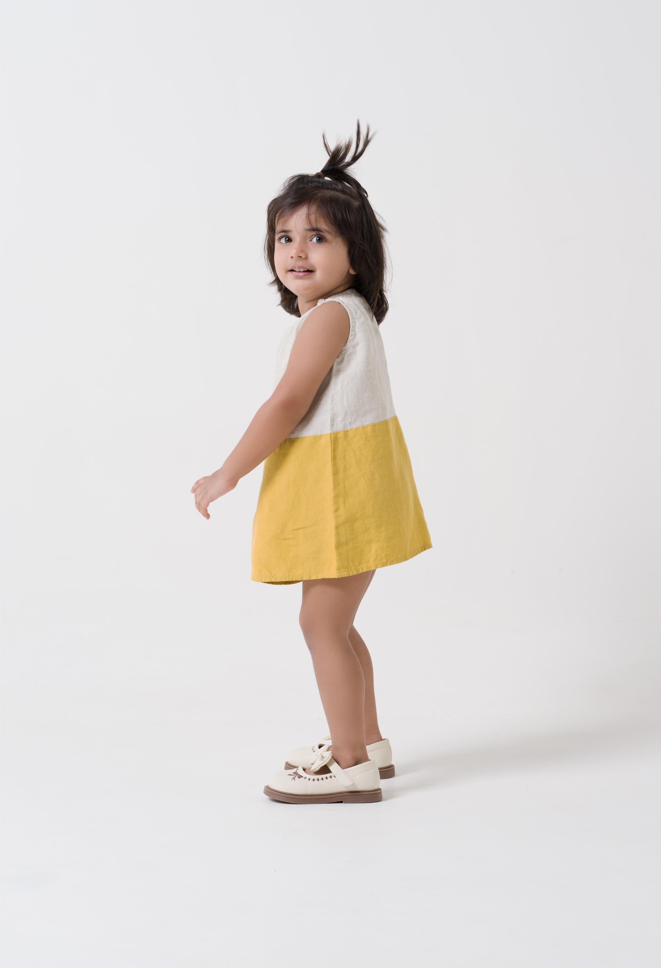 2 Colours Shoulder Button Frock