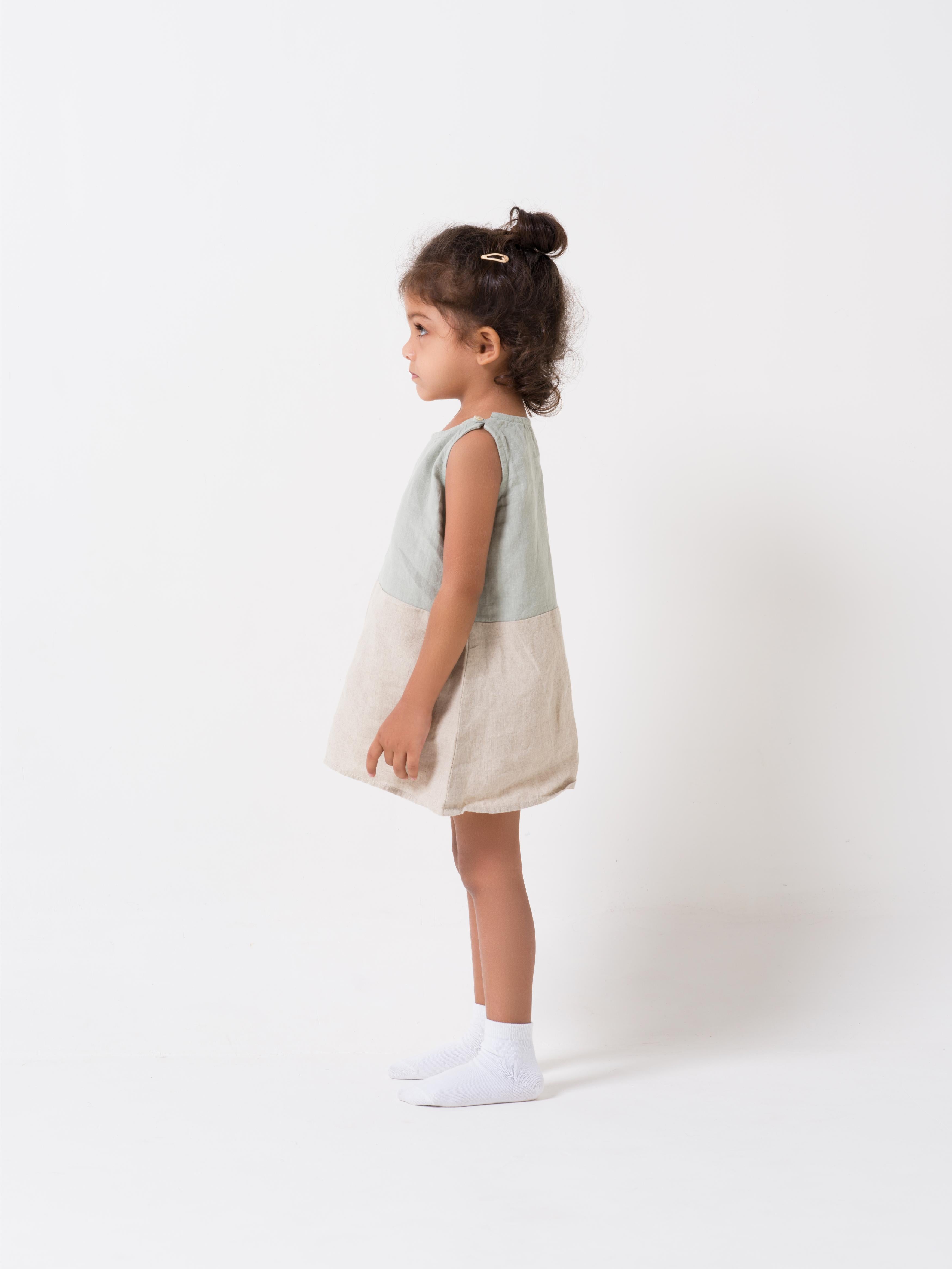 2 Colours Shoulder Button Frock