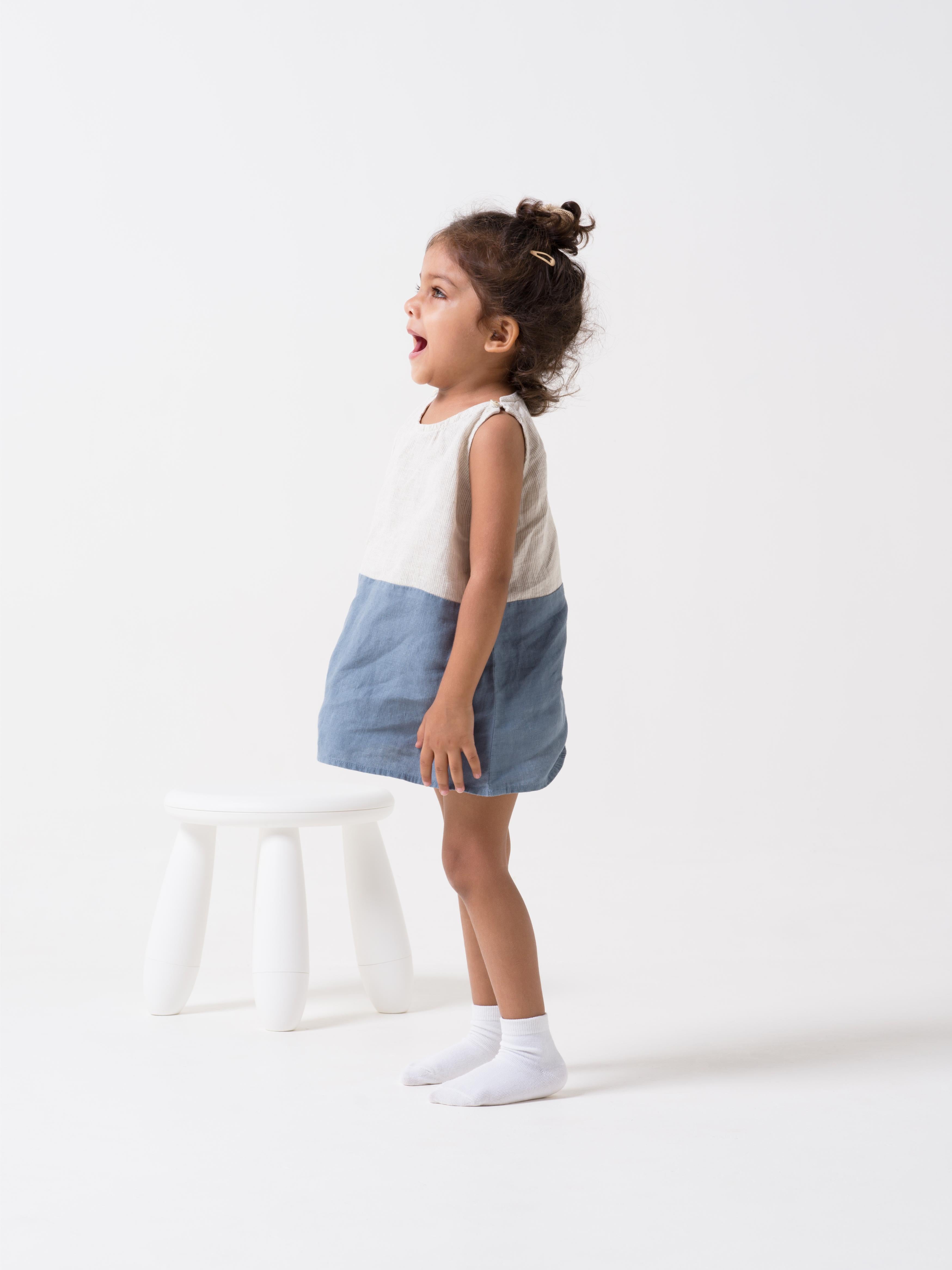 2 Colours Shoulder Button Frock